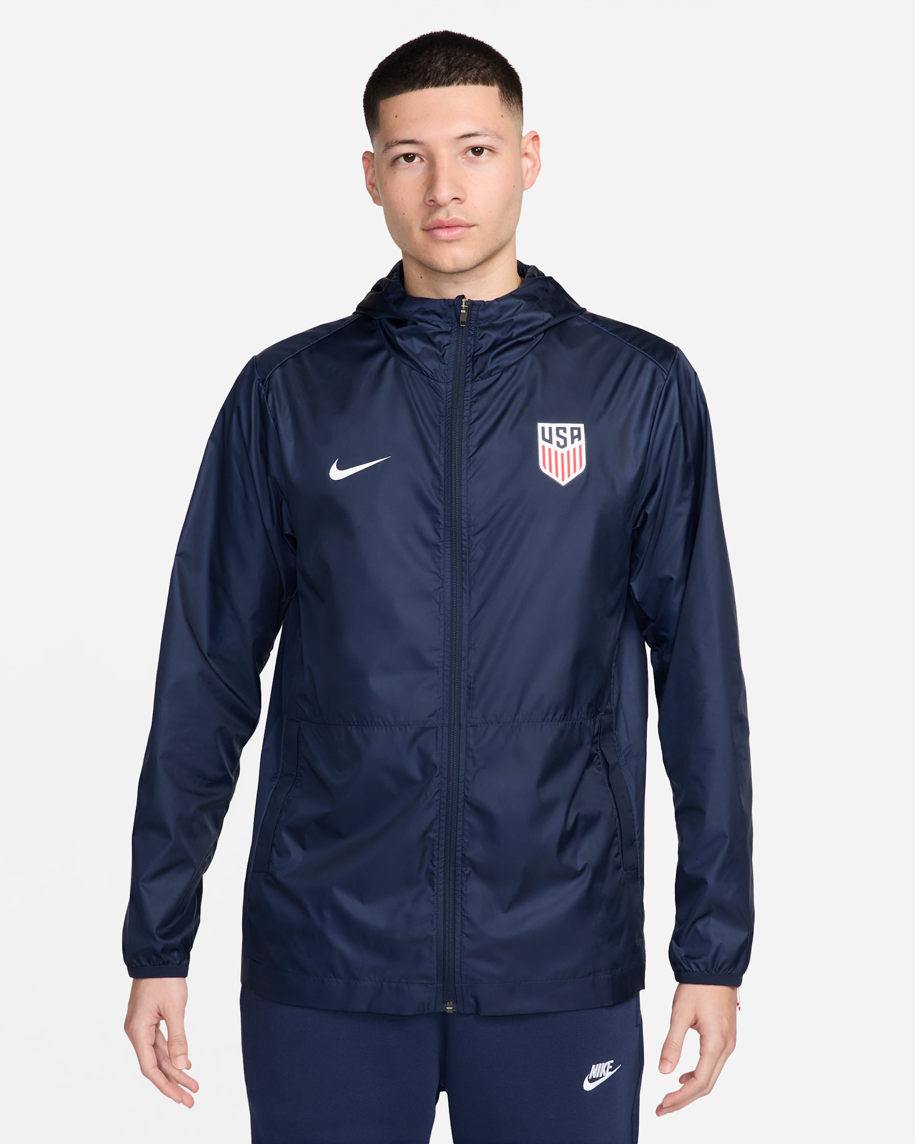 USMNT Academy Pro Men's Nike Soccer Hooded Rain Jacket - Obsidian/White