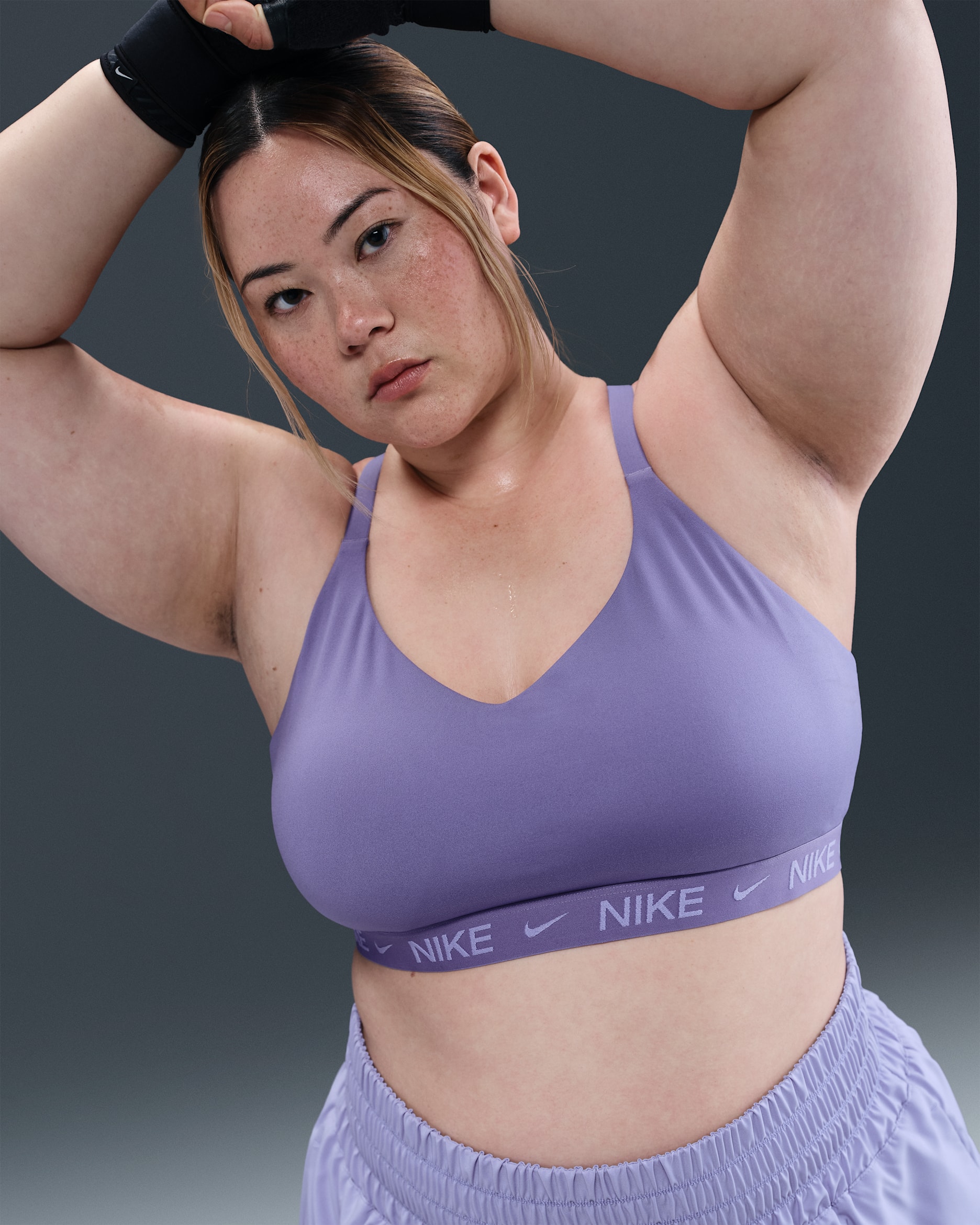 Nike Indy Light Support Women's Padded Adjustable Sports Bra (Plus Size) - Dusty Amethyst