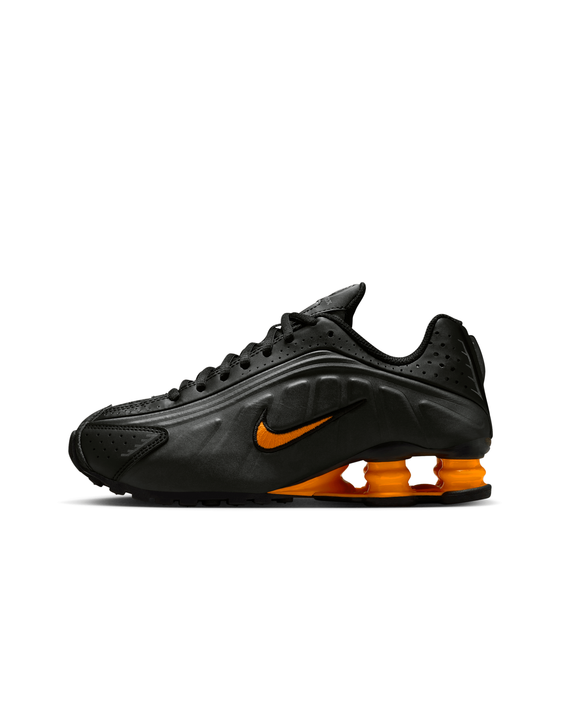 Nike Shox R4 Older Kids' Shoes - Black/Black/Metallic Dark Grey/Bright Ceramic