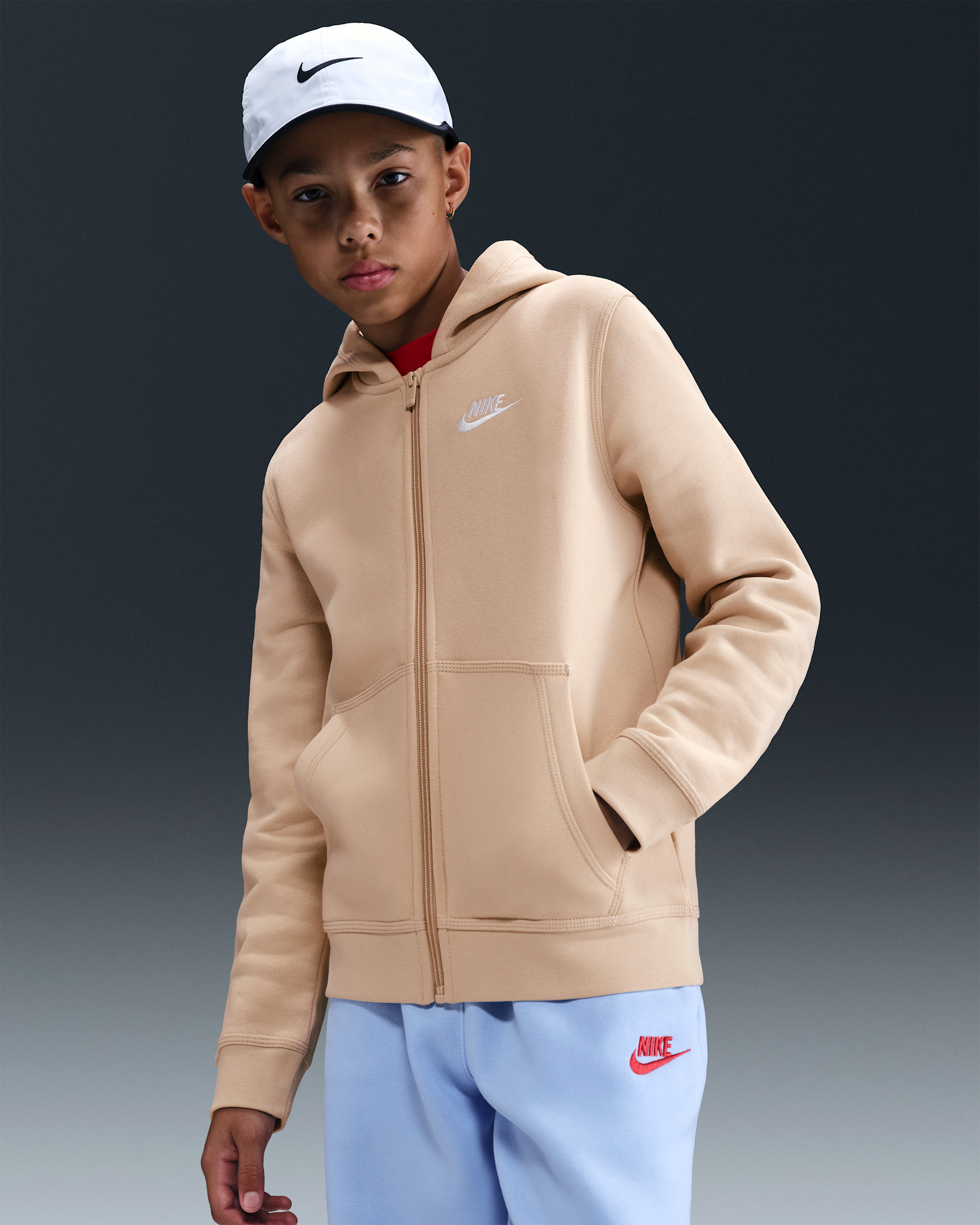 Nike Sportswear Club Big Kids' Full-Zip Hoodie - Sanddrift/Sanddrift/White