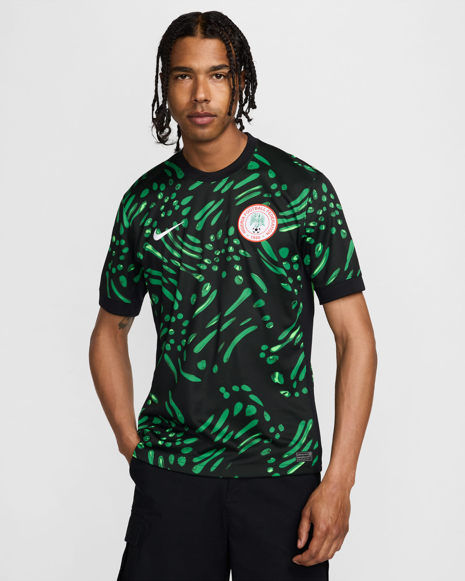 Nigeria 2024 Stadium Away Nike Replika Fußballtrikot mit Dri-FIT-Technologie für Herren - Schwarz/Lucky Green/Weiß