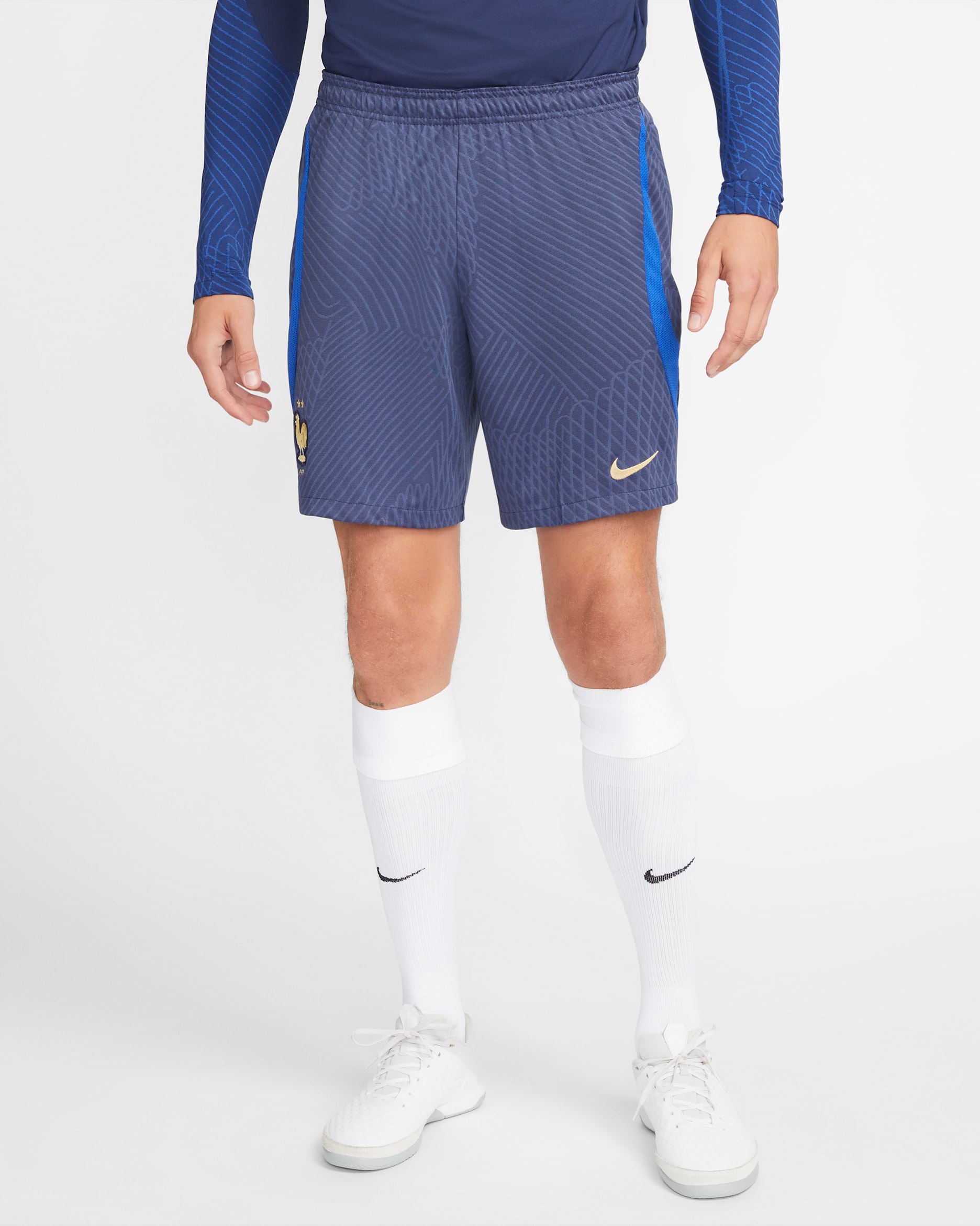 FFF Strike Men's Nike Dri-FIT Knit Football Shorts - Midnight Navy/Game Royal/Metallic Gold