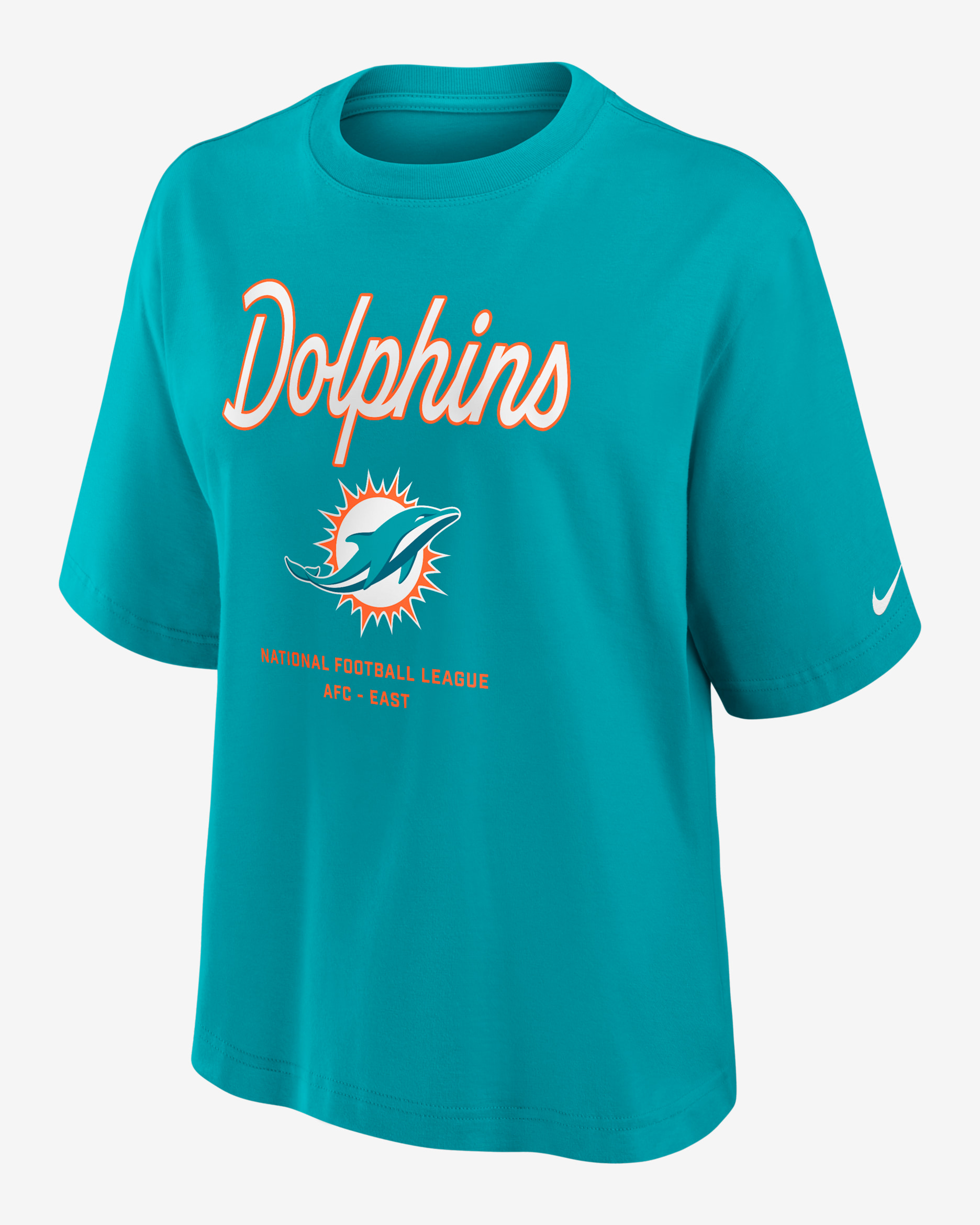 Miami Dolphins Essential Script Boxy Women's Nike NFL T-Shirt - Turbo Green