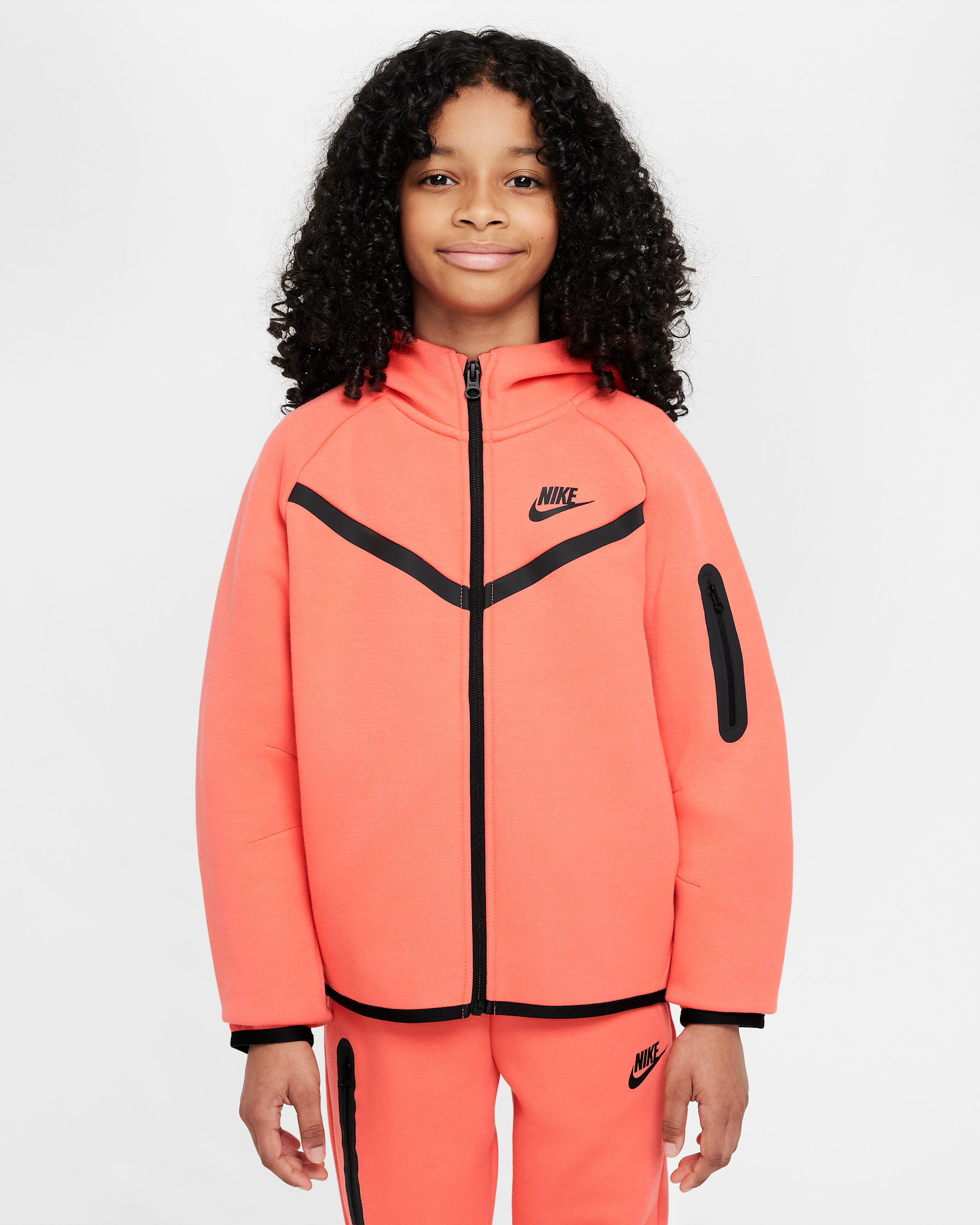 Nike Sportswear Tech Fleece Girls' Full-Zip Hoodie - Magic Ember/Black/Black