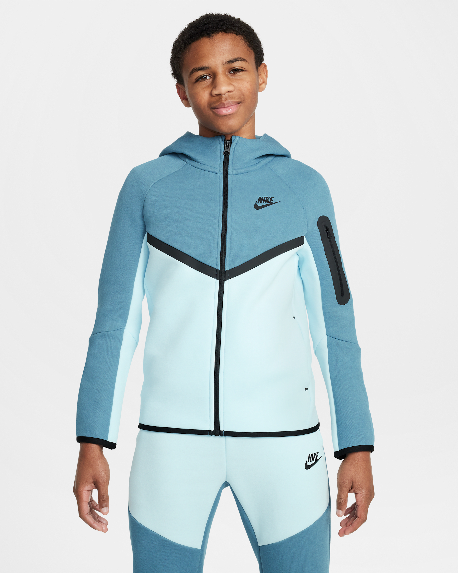 Nike Sportswear Tech Fleece Big Kids' Full-Zip Hoodie - Glacier Blue/Smokey Blue/Black/Black