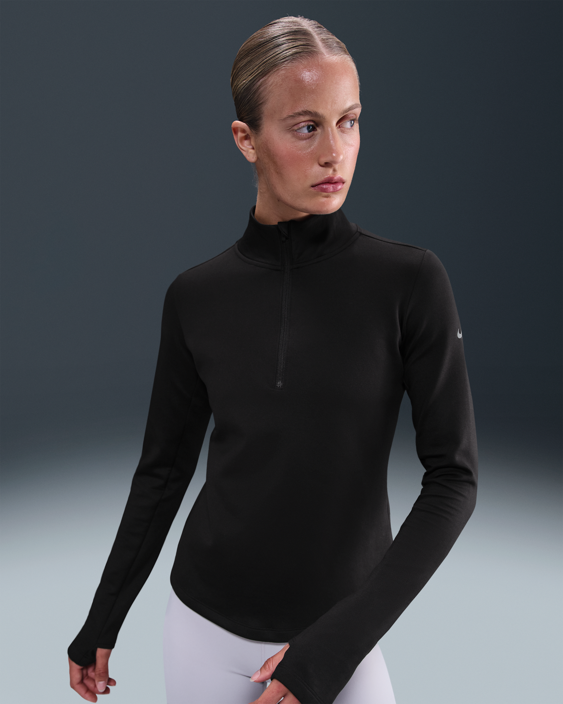 Nike One Women's Therma-FIT 1/2-Zip Mid Layer - Black/White