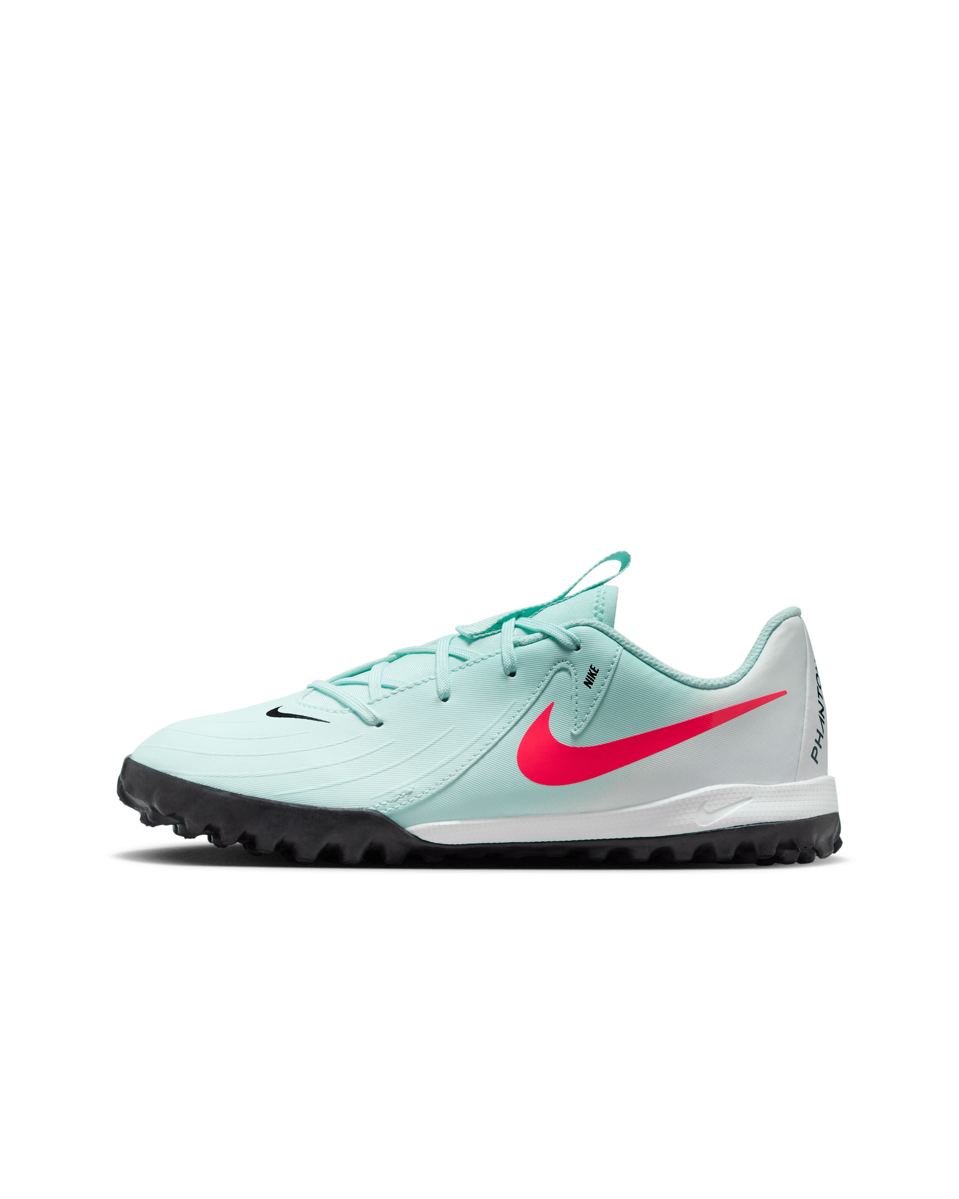 Nike Jr. Phantom GX 2 Academy Younger/Older Kids' Turf Low-Top Football Shoes - Mint/Off-Noir/Atomic Red