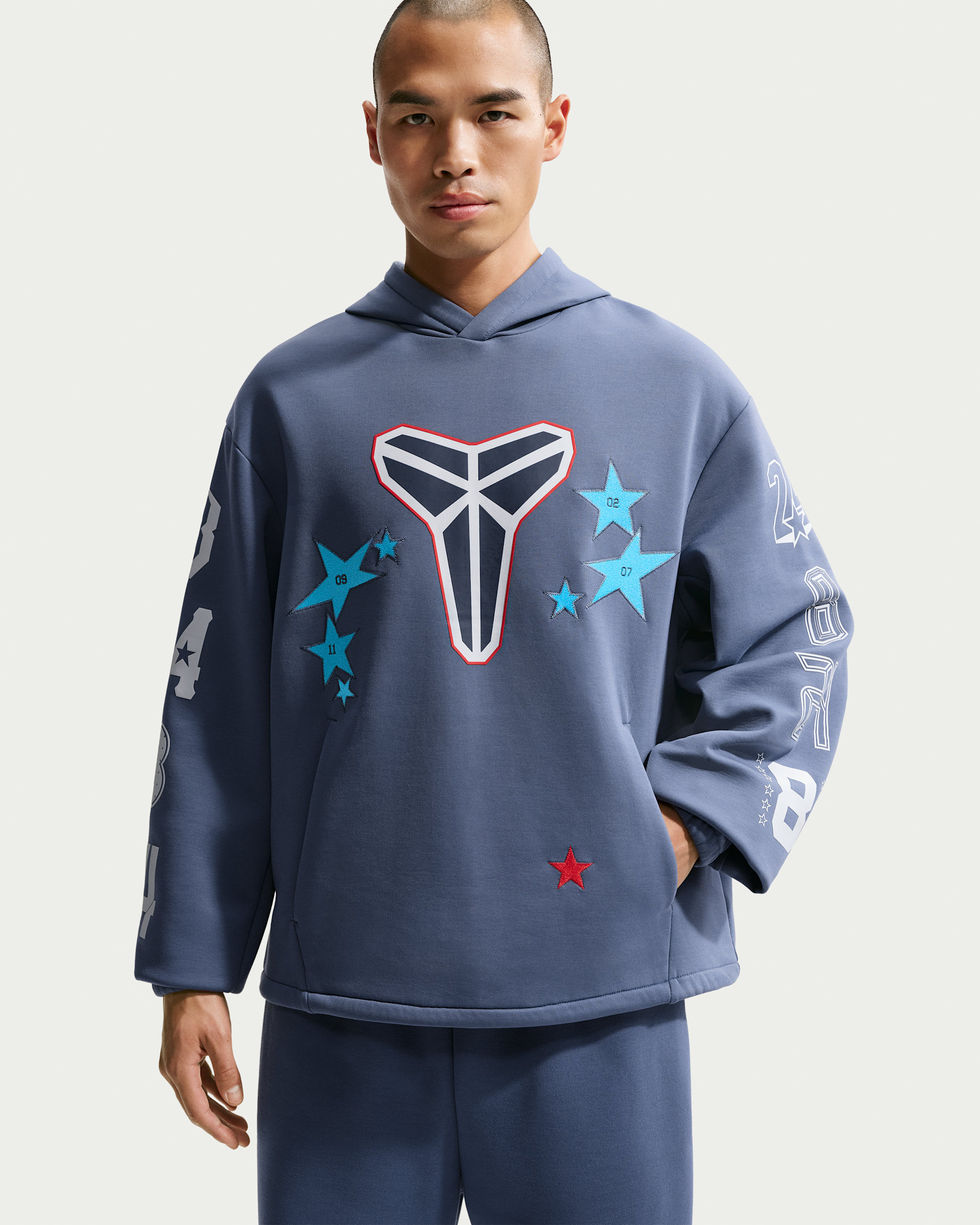 コービー メンズ フリース トレーナー バスケットボールパーカー - ディフューズブルー/ピュアプラチナム/サンダーブルー