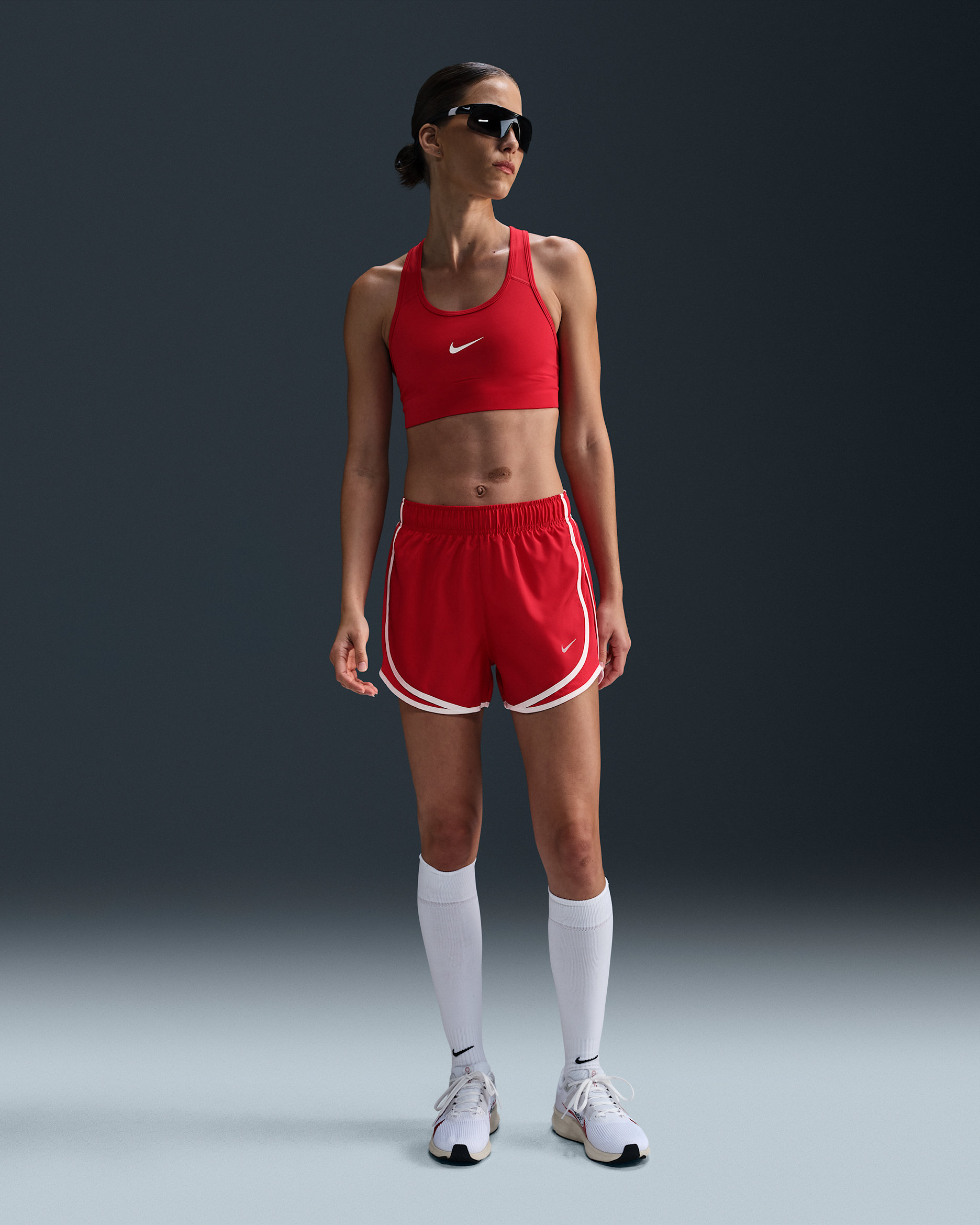 Nike Tempo Women's Dri-FIT Mid-Rise Brief-Lined Running Shorts - University Red/University Red/White