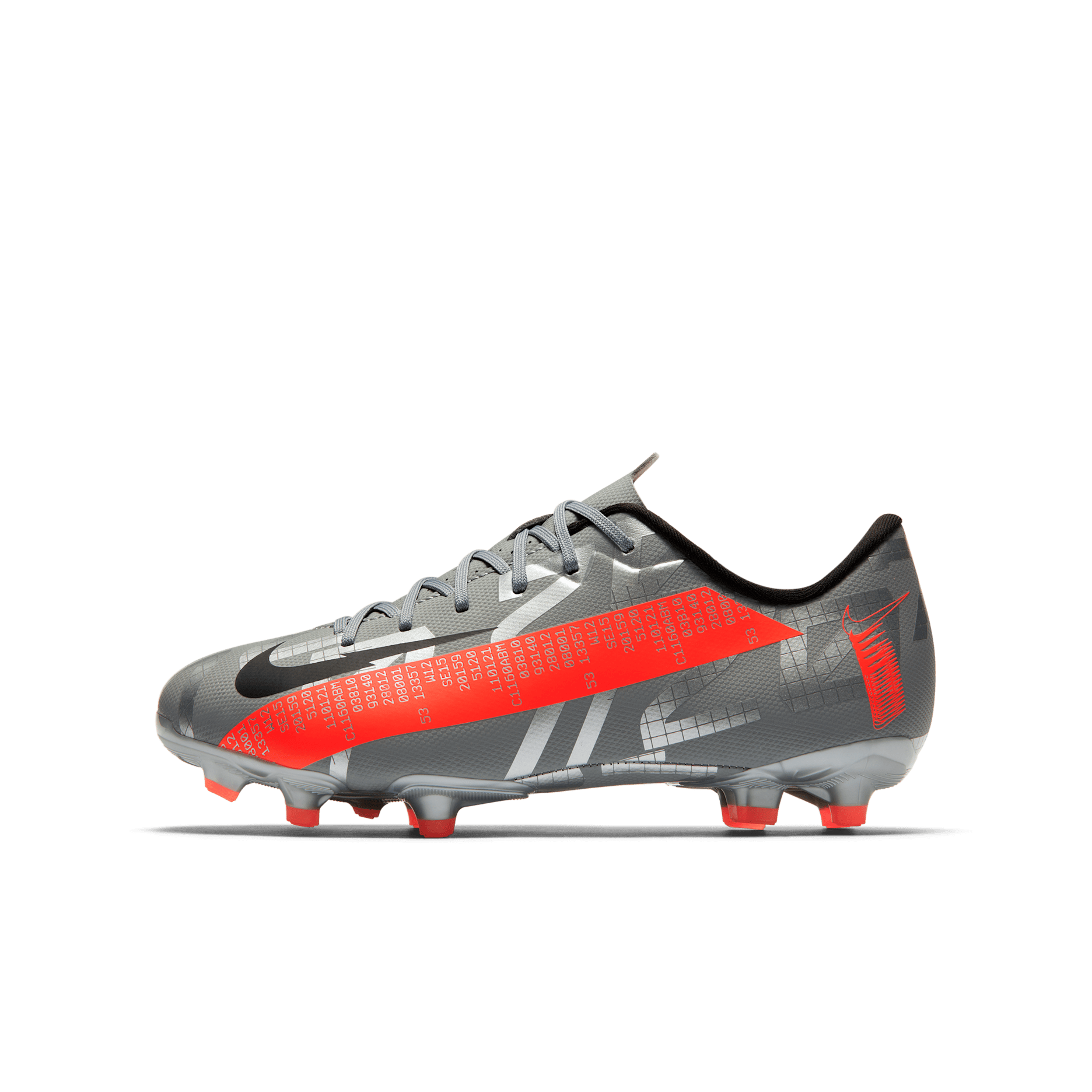 Nike Jr. Mercurial Vapor 13 Academy MG Kids' Multi-Ground Football Boot - Metallic Bomber Grey/Particle Grey/Laser Crimson/Black