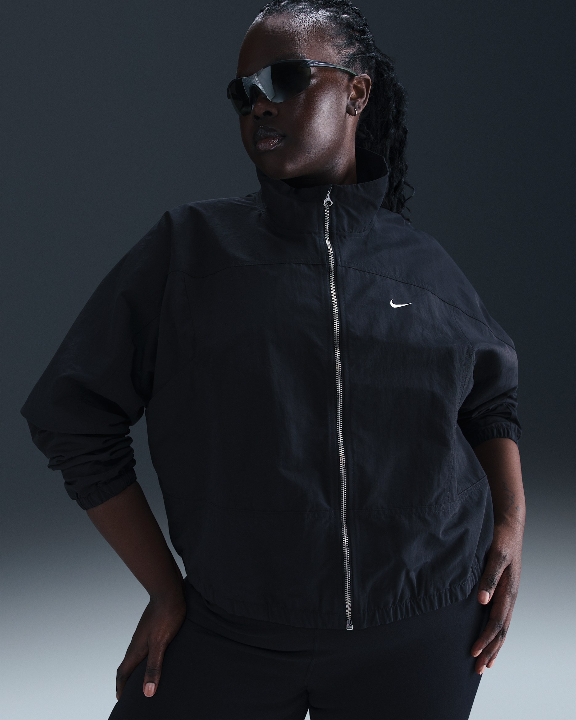Nike Sportswear Everything Wovens Women's Oversized Repel UV Protection Jacket (Plus Size) - Black/White