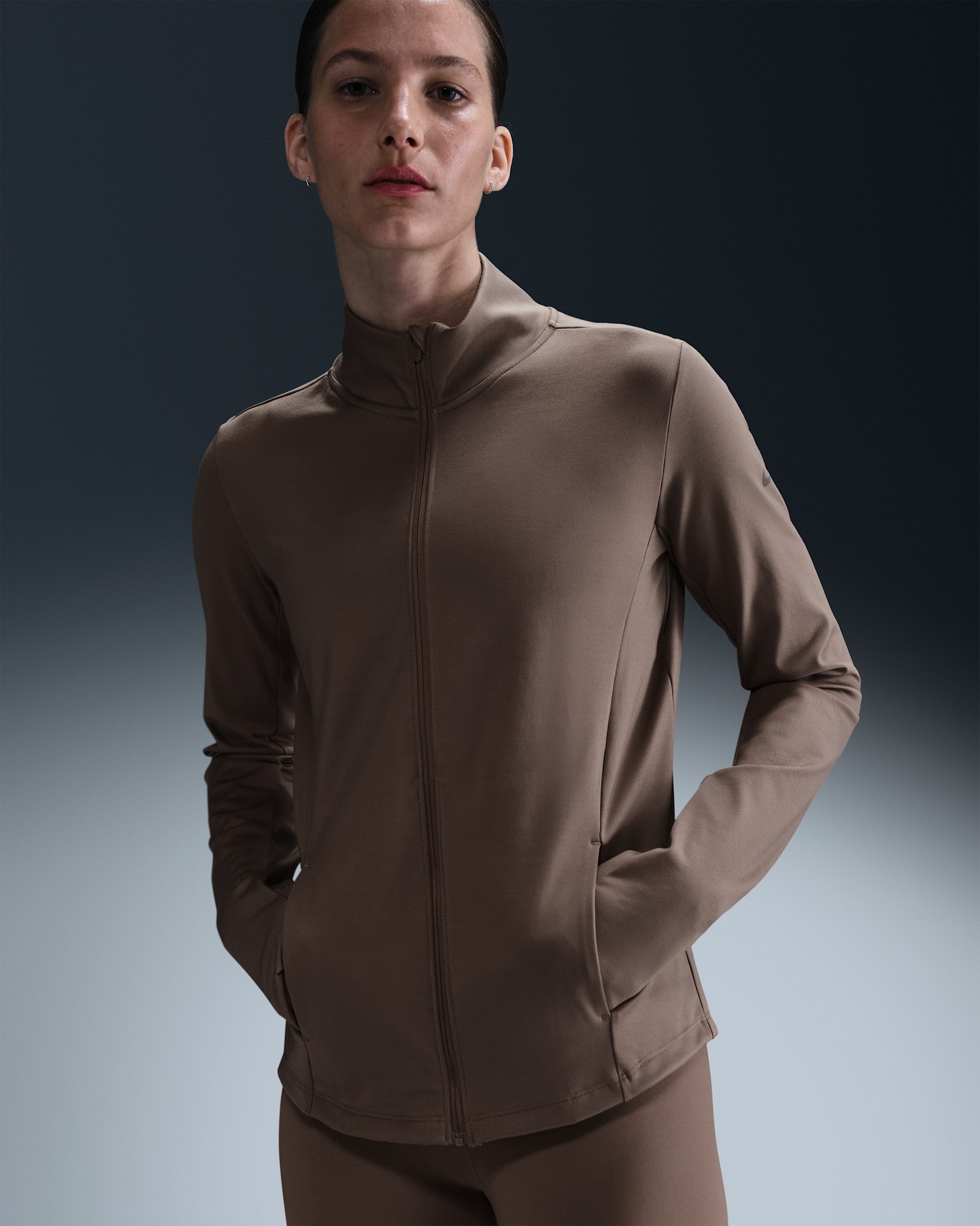 Nike One Women's Dri-FIT Full-Zip Mid Layer - Mink Brown/Black