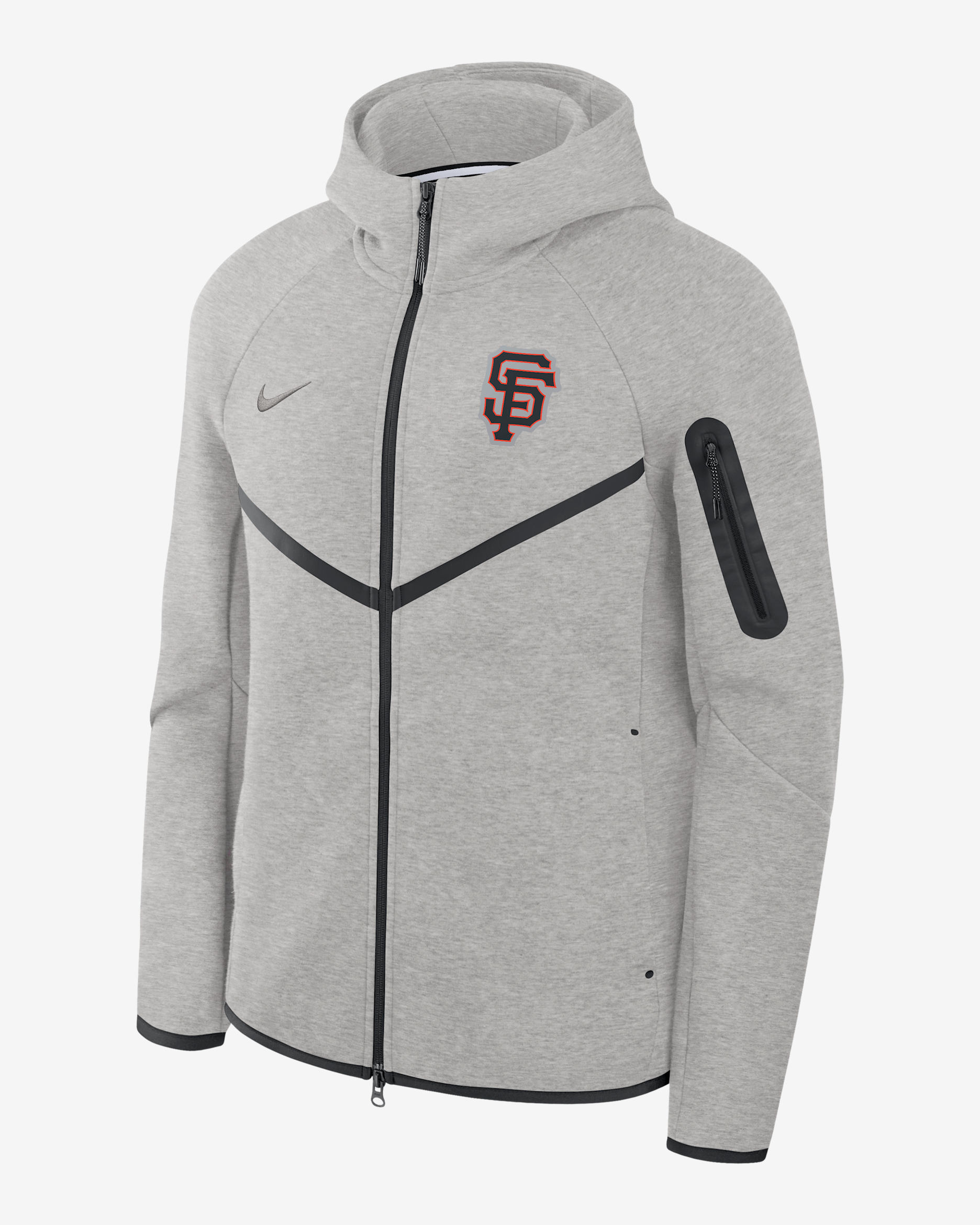 Chamarra con gorro Nike de la MLB de cierre completo para hombre San Francisco Giants Tech Fleece Windrunner - Carbón jaspeado
