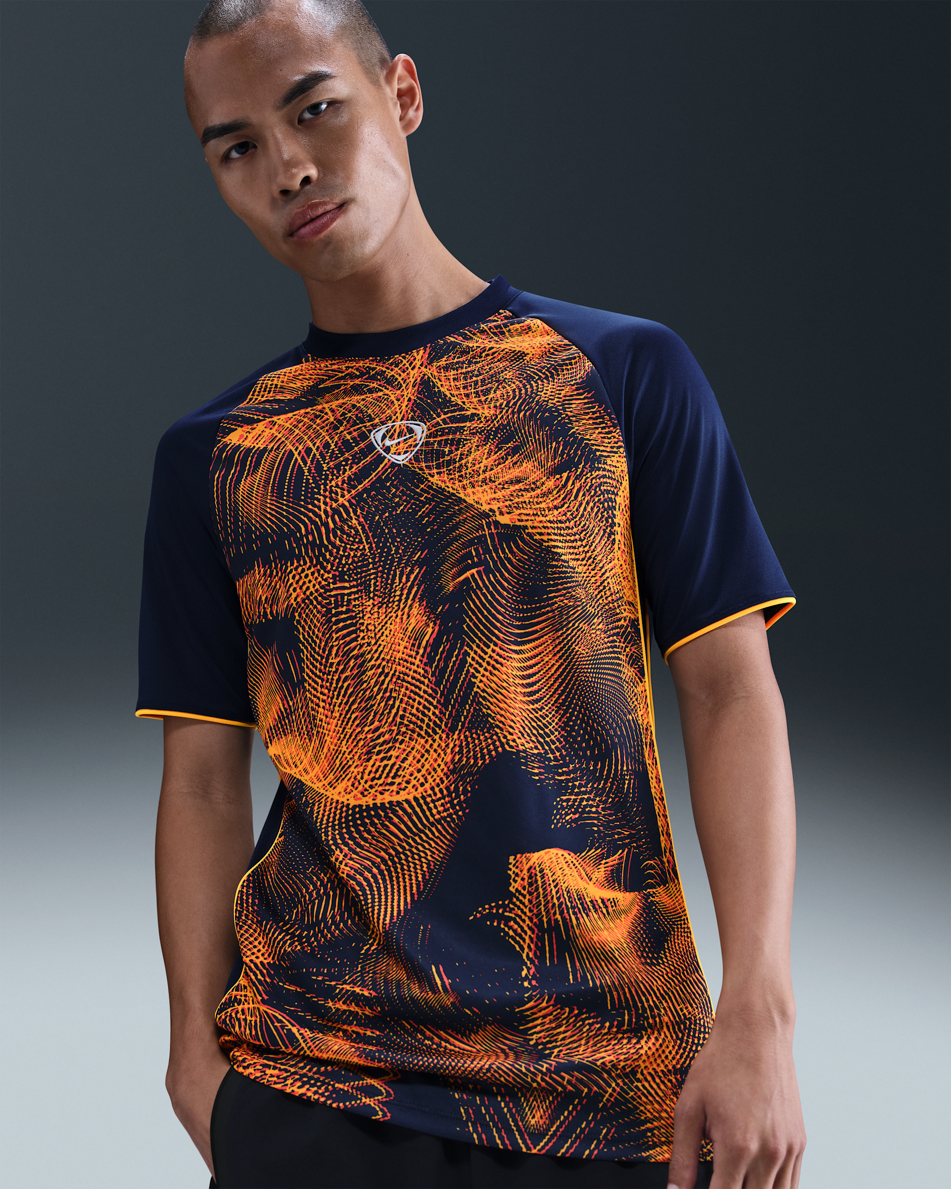 Nike Academy+ Men's Dri-FIT Short-Sleeve Football Shirt - Blue Void/Laser Orange/Laser Orange/White