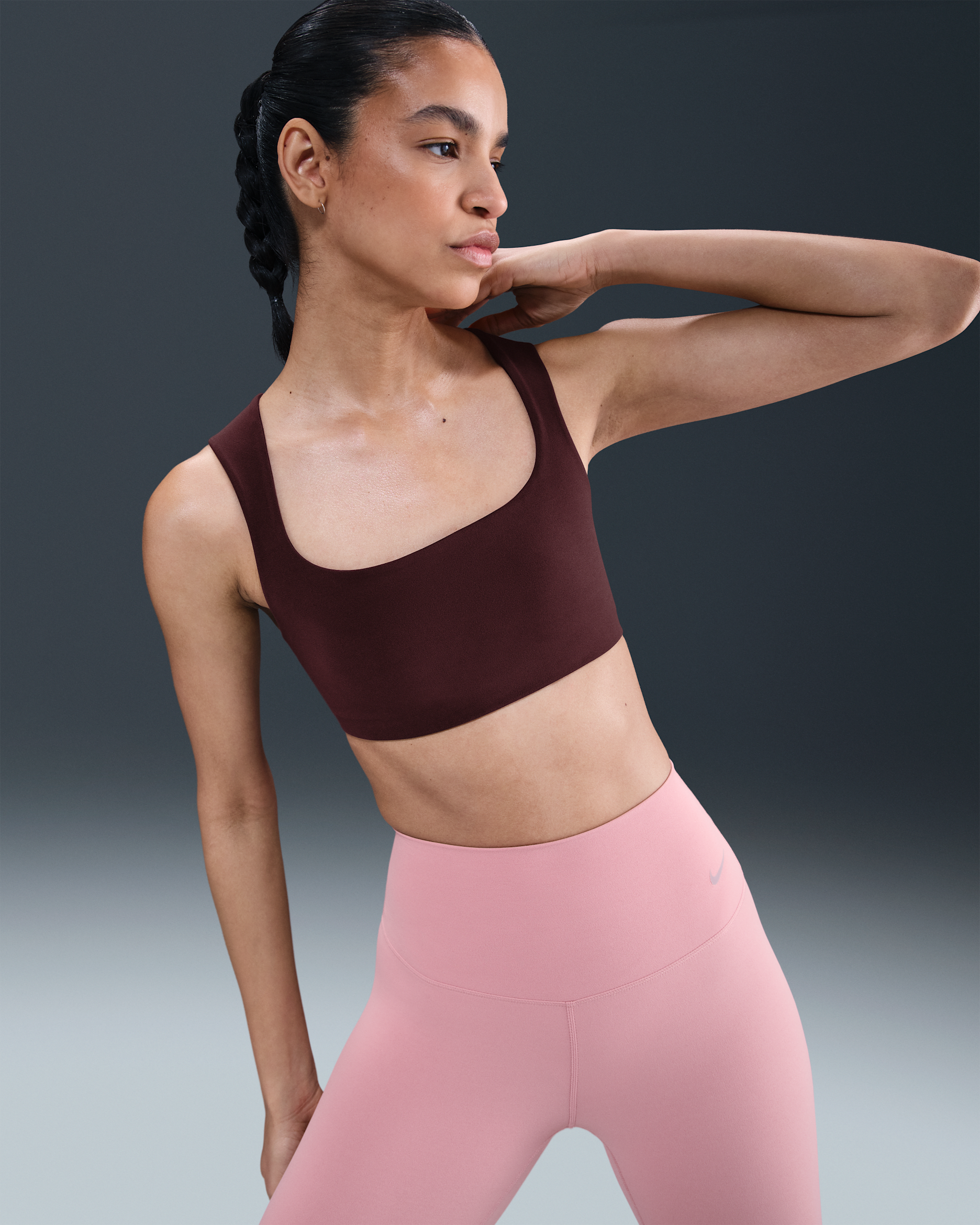 Nike Zenvy Hafif Destekli Hafif Astarlı Kadın Spor Sütyeni - Burgundy Crush/Beyaz