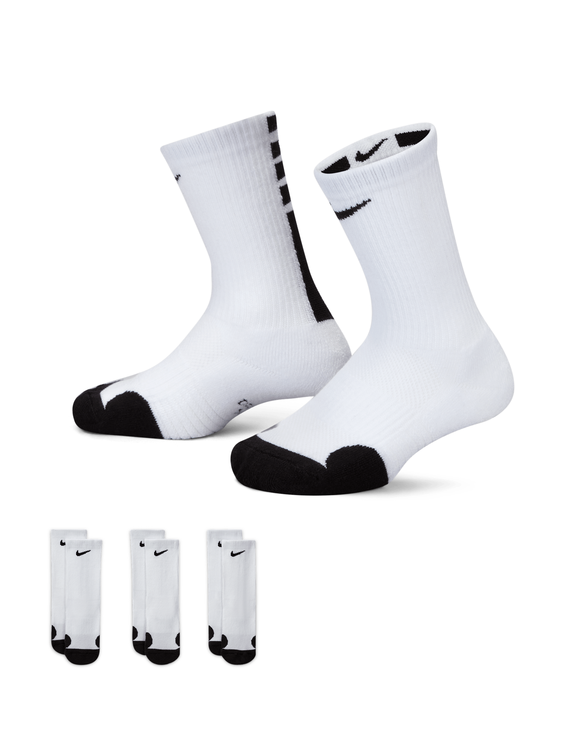 Nike Dri-FIT Elite Little Kids' Crew Socks (3 Pairs) - White