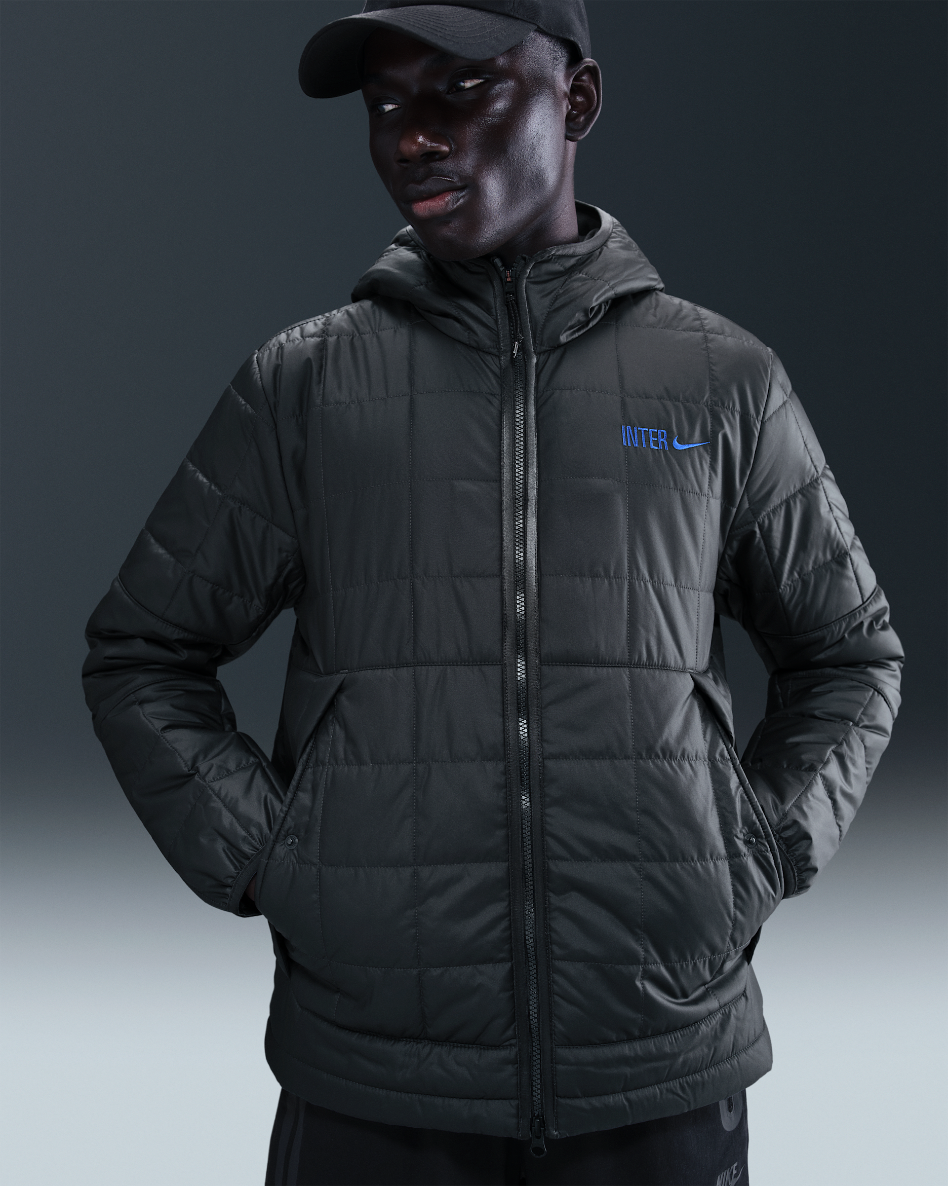 Inter de Milà Jaqueta de futbol amb caputxa i farciment sintètic Nike - Home - Anthracite/Lyon Blue