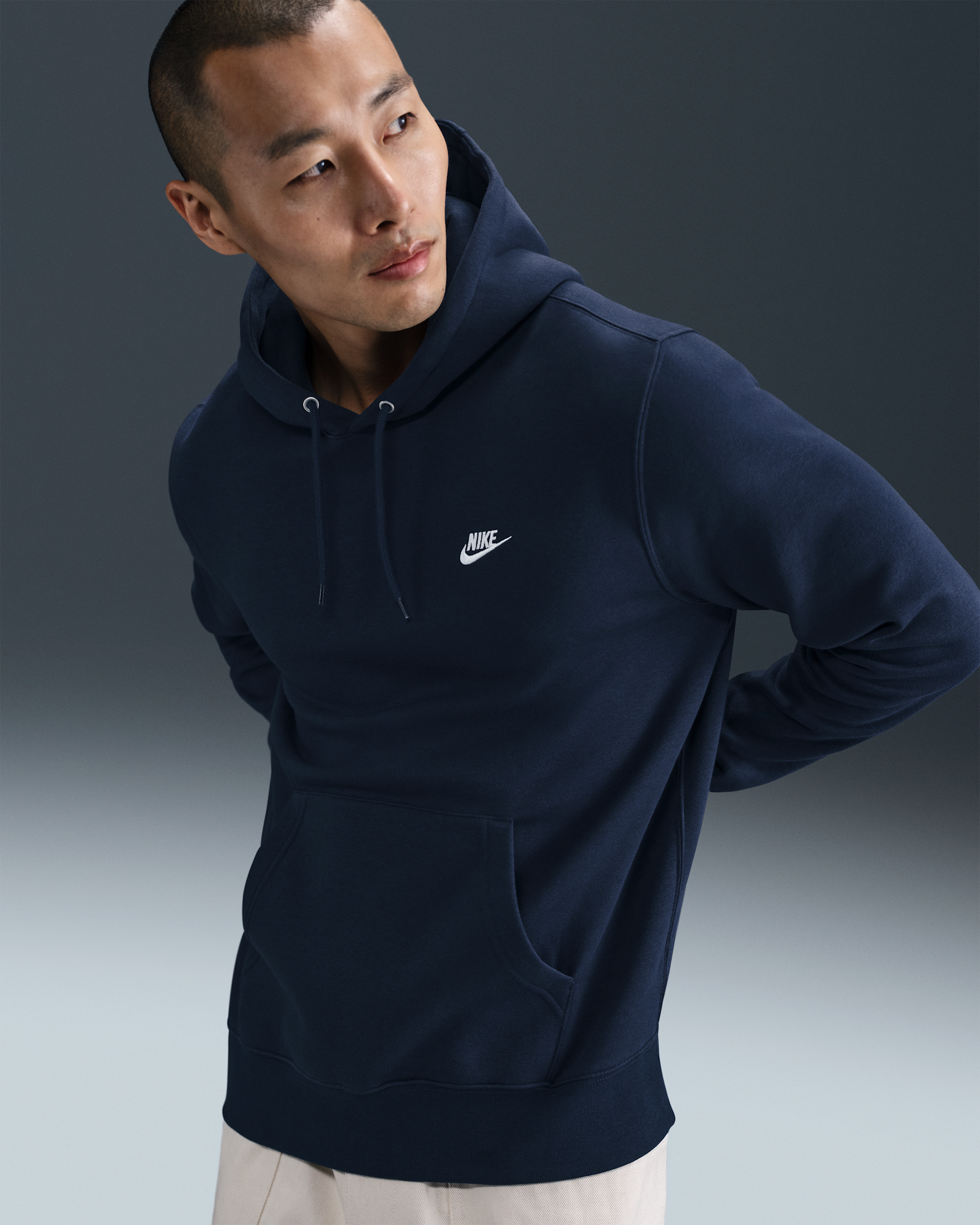 Nike Club Men's Pullover Fleece Hoodie - Obsidian/Obsidian/White