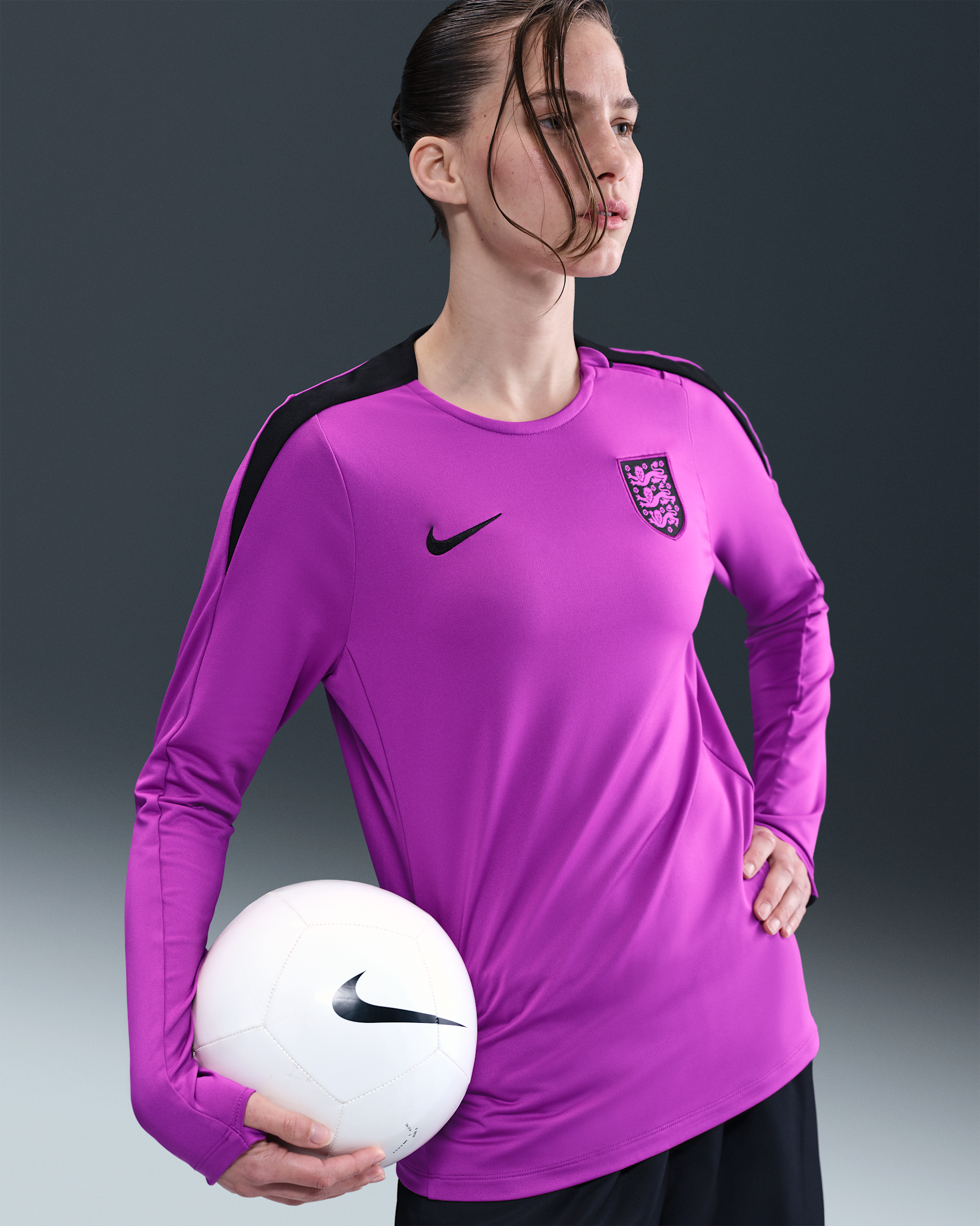 England Strike Women's Nike Dri-FIT Football Crew-Neck Knit Top - Vivid Purple/Black/Black
