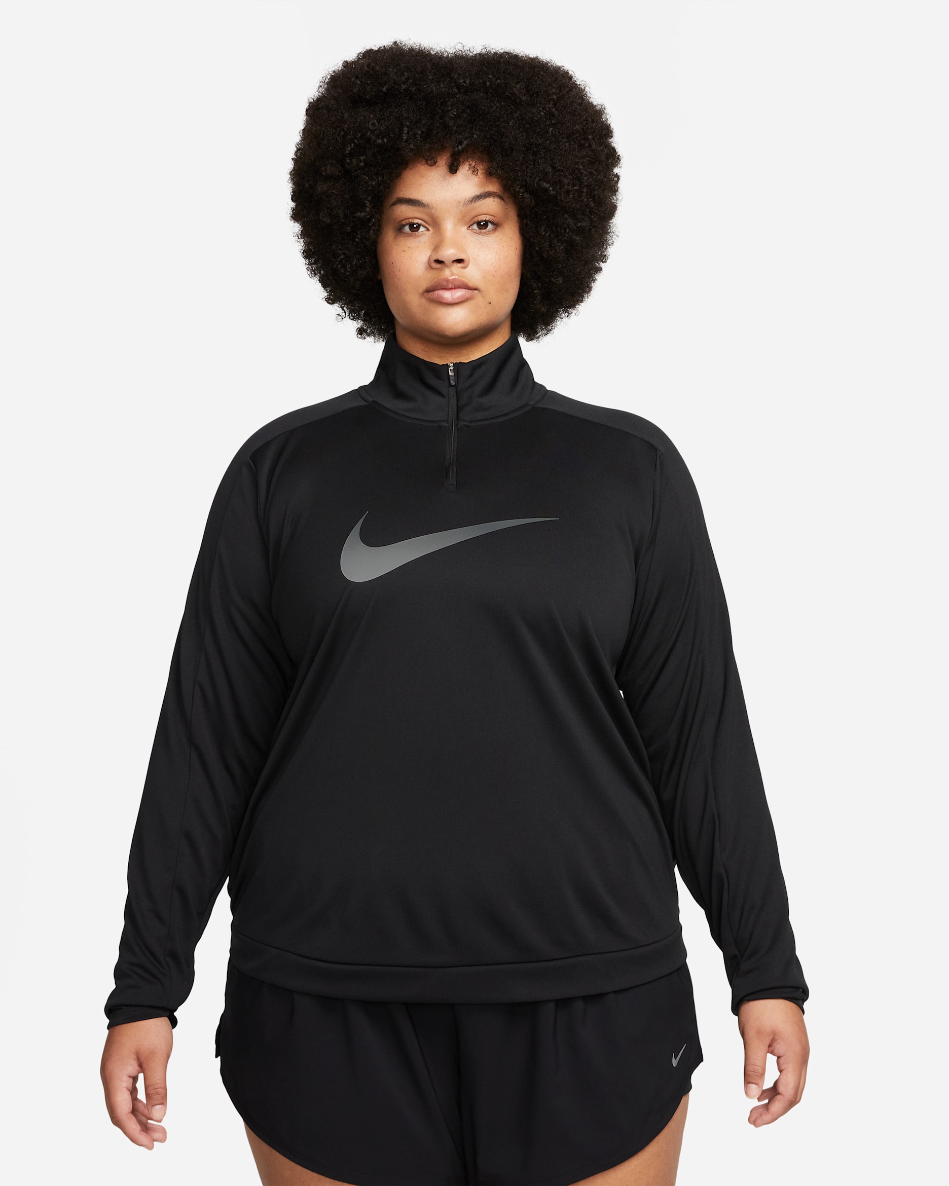Nike Dri-FIT Swoosh Women's 1/4-Zip Long-Sleeve Running Mid Layer (Plus Size) - Black