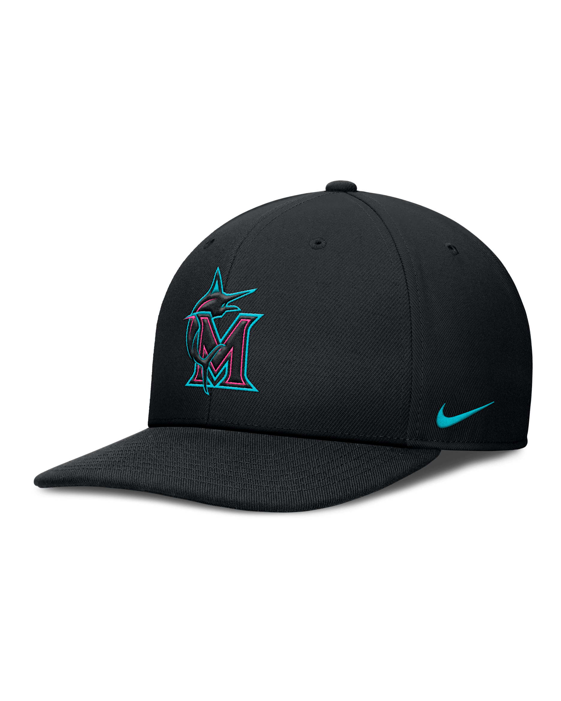 Gorra Nike Dri-FIT de la MLB ajustable para hombre Miami Marlins City Connect Pro - Negro
