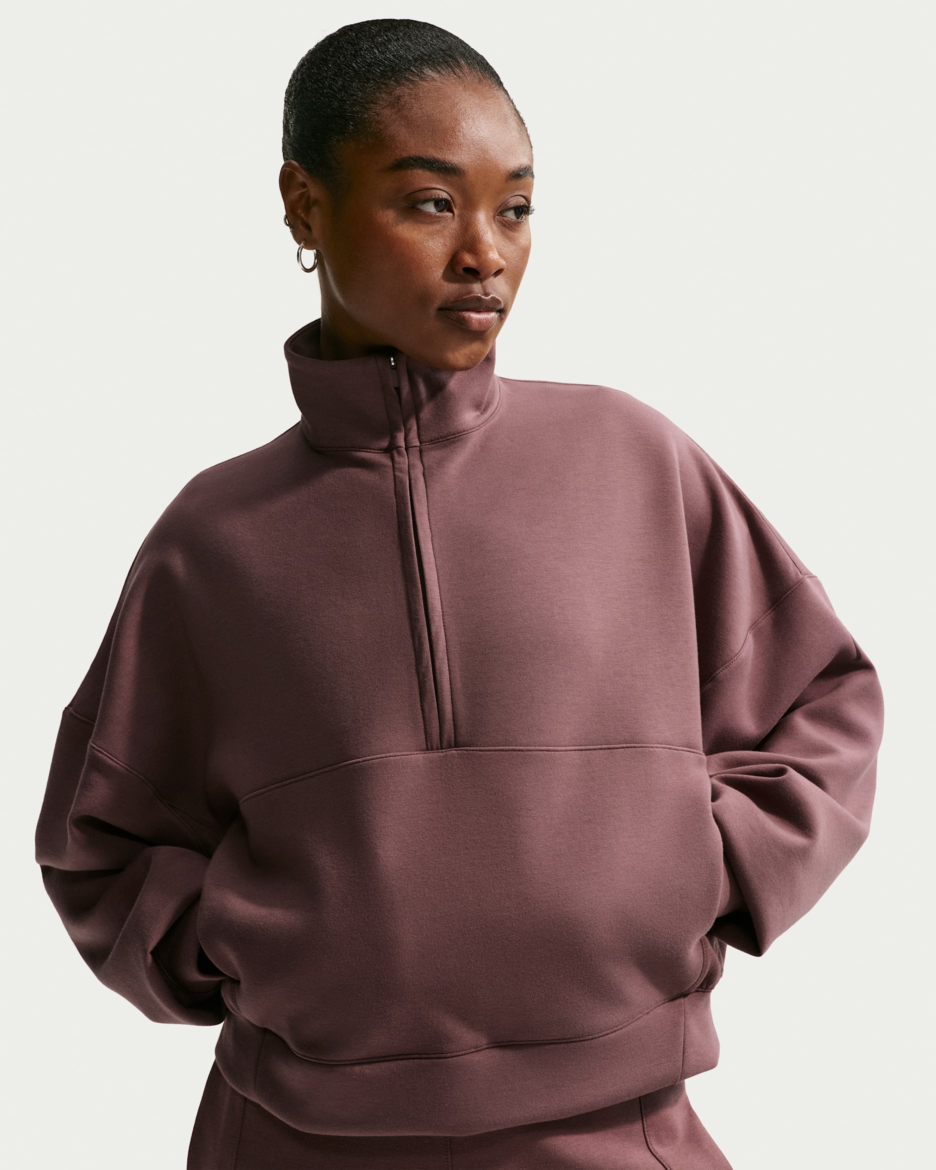 Nike 24.7 ImpossiblySoft Women's Dri-FIT Oversized 1/2-Zip Top - Tattoo/Burgundy Crush