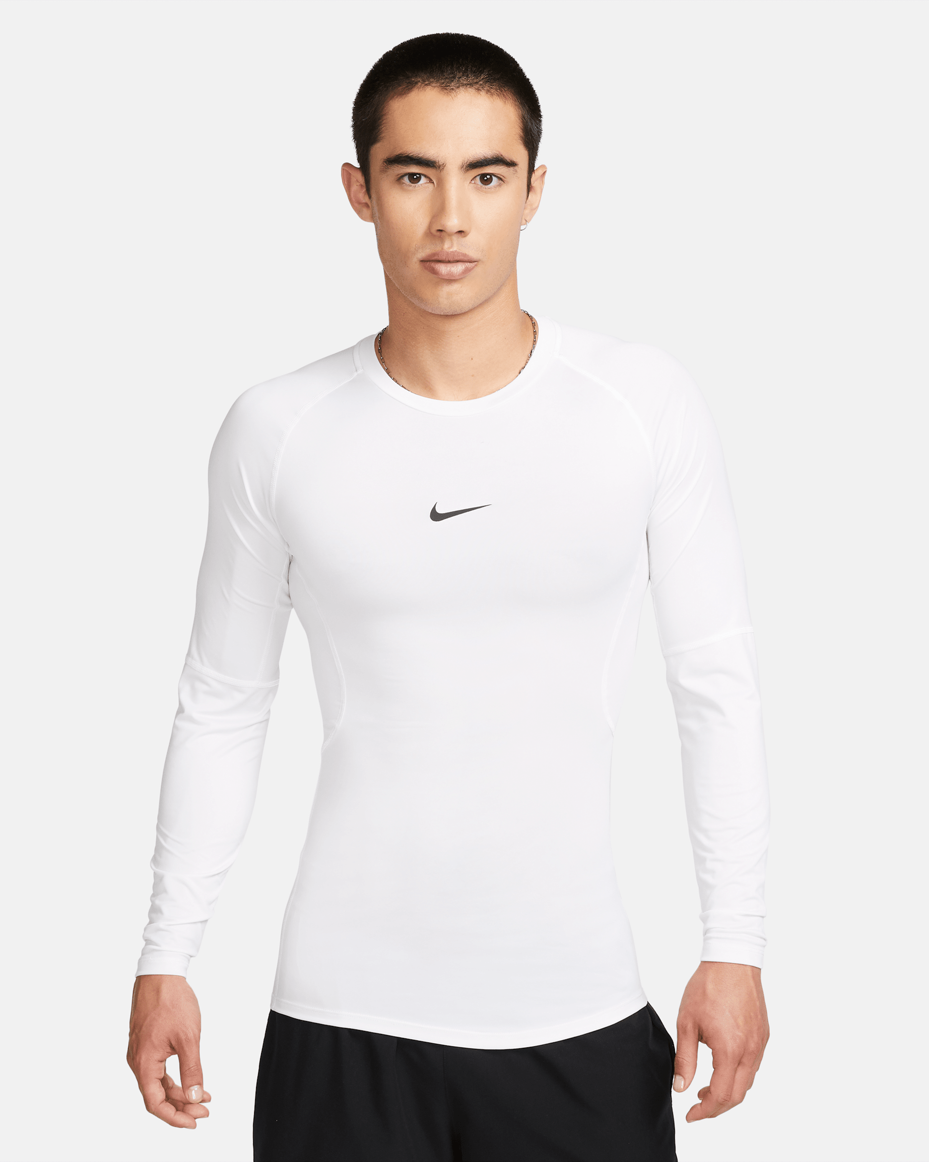 Nike Pro 男款 Dri-FIT 緊身長袖健身上衣 - 白色/黑色