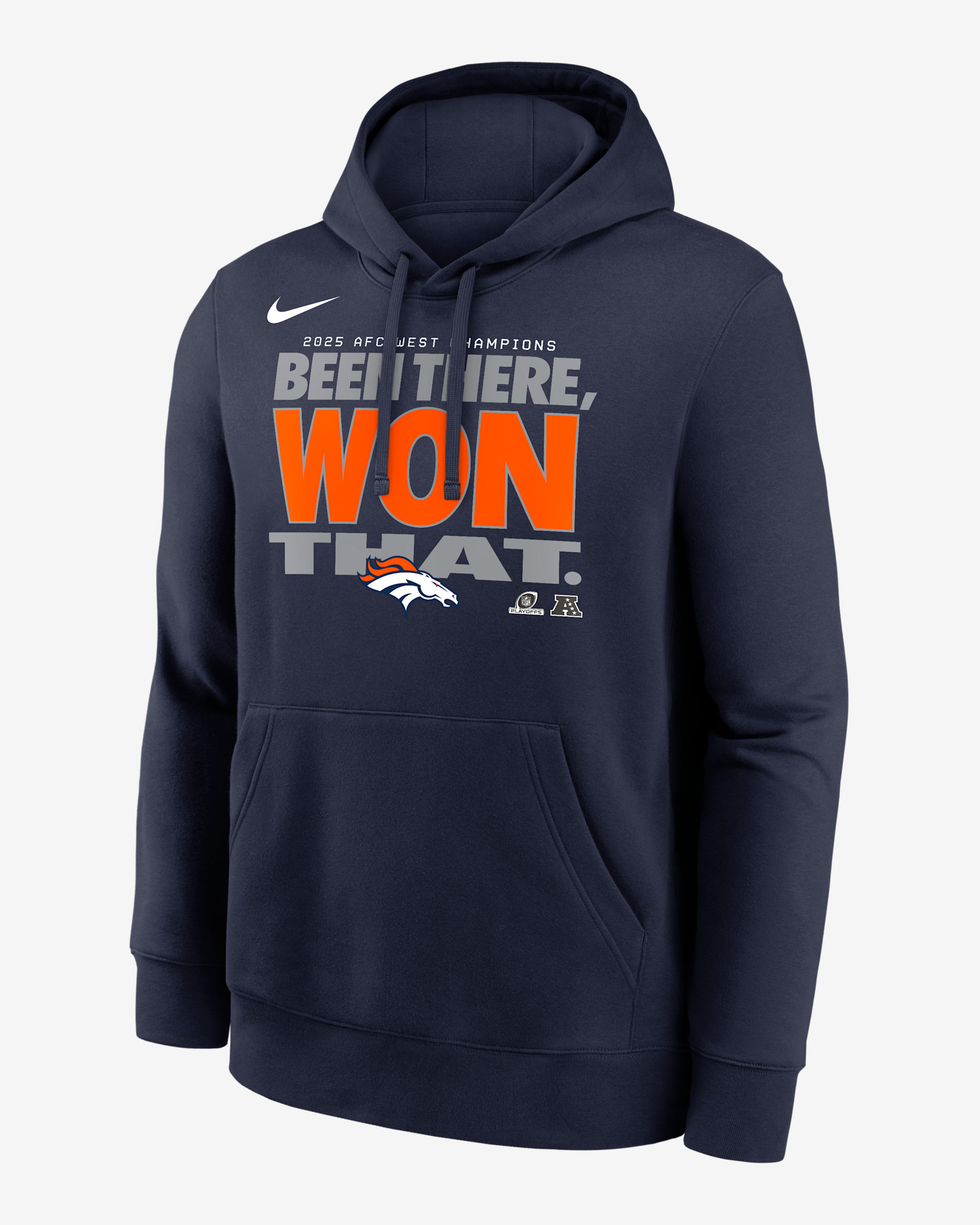 Denver Broncos 2025 AFC West Champions Trophy Men's Nike NFL Pullover Hoodie - Navy