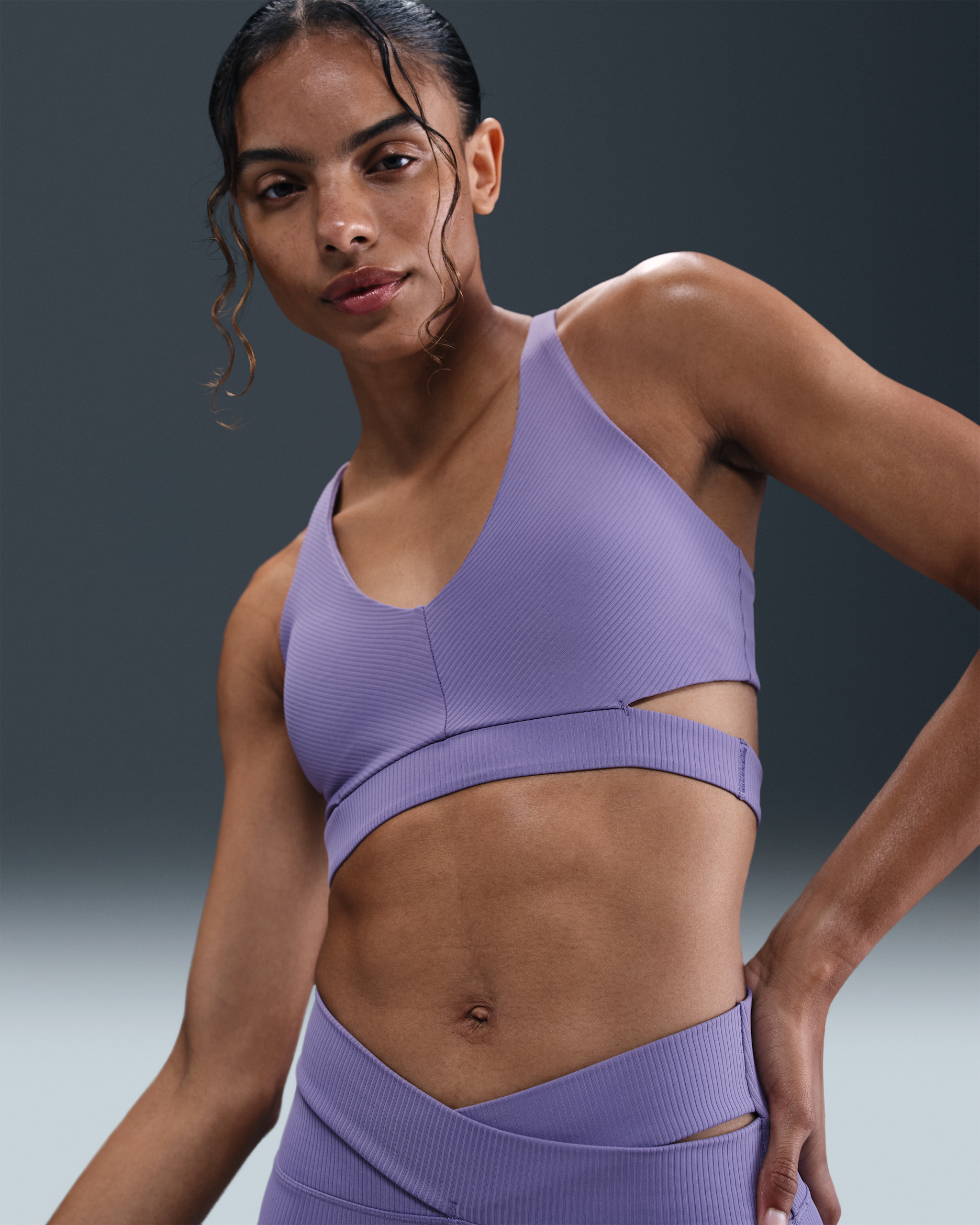 Nike Zenvy Rib Women's Light-Support Padded Sports Bra - Dusty Amethyst/White