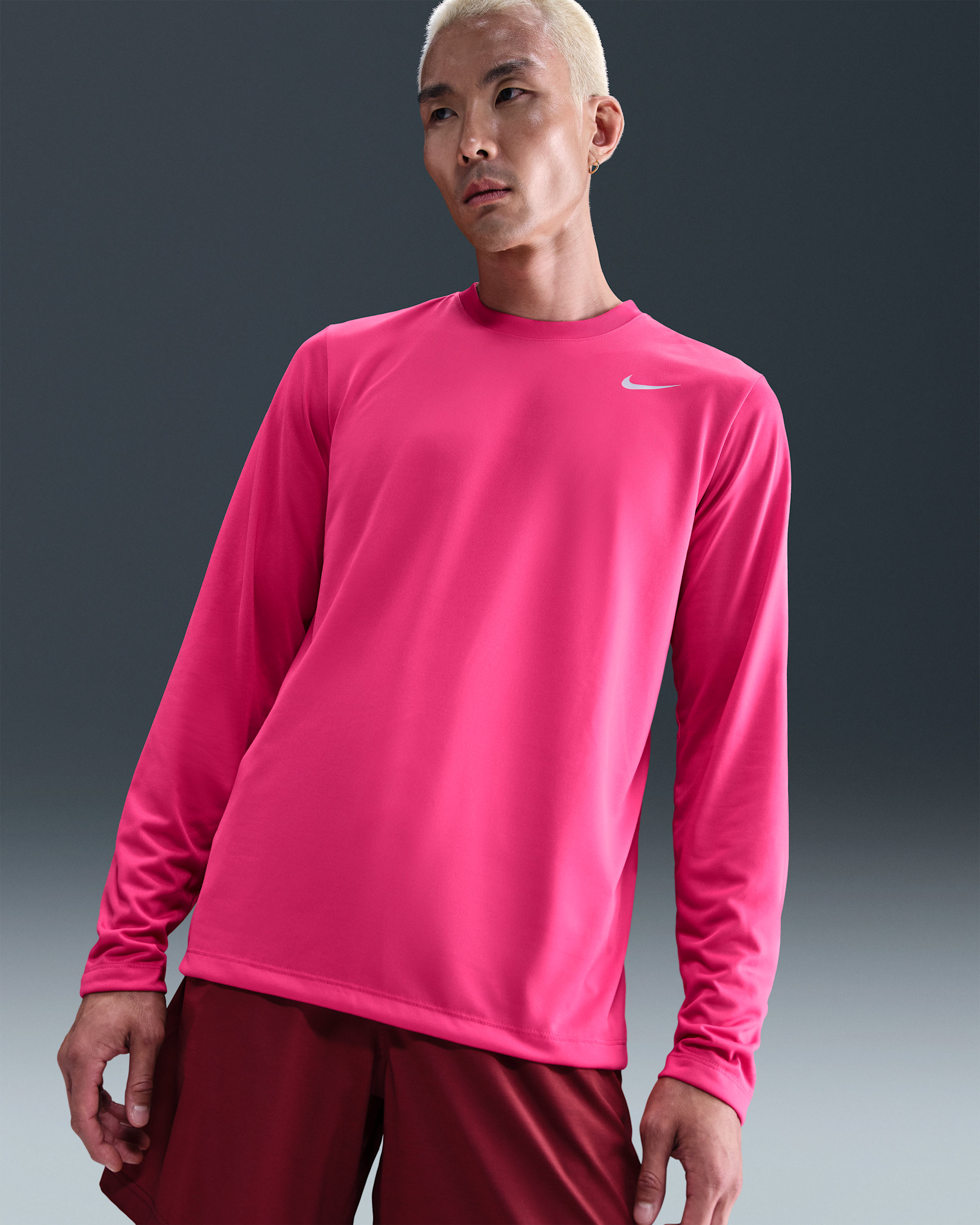 Nike Dri-FIT Legend Men's Long-Sleeve Fitness Top - Rush Pink/Matte Silver