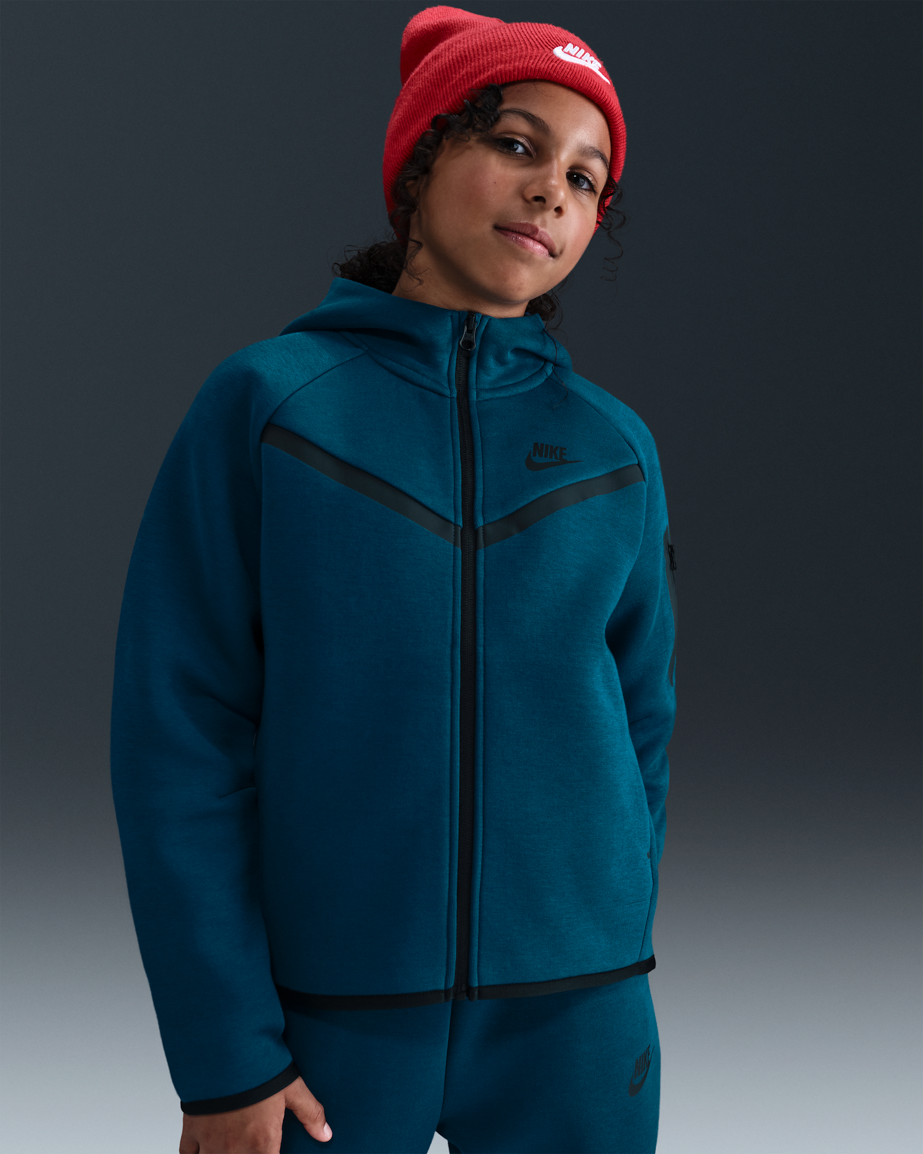 Sweat à capuche et zip Nike Sportswear Tech Fleece pour fille - Blue Force/Noir/Noir