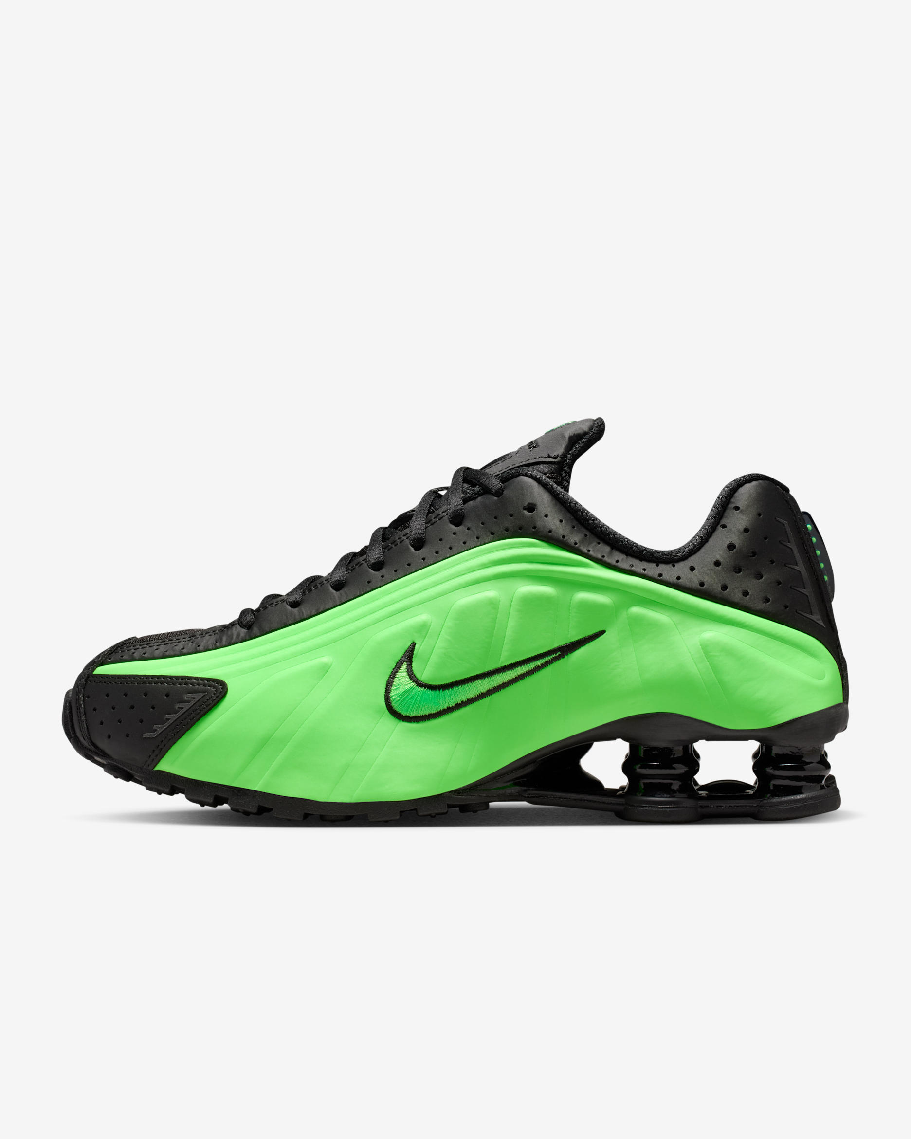 Tenis para mujer Nike Shox R4 - Negro/Negro/Verde voltaje
