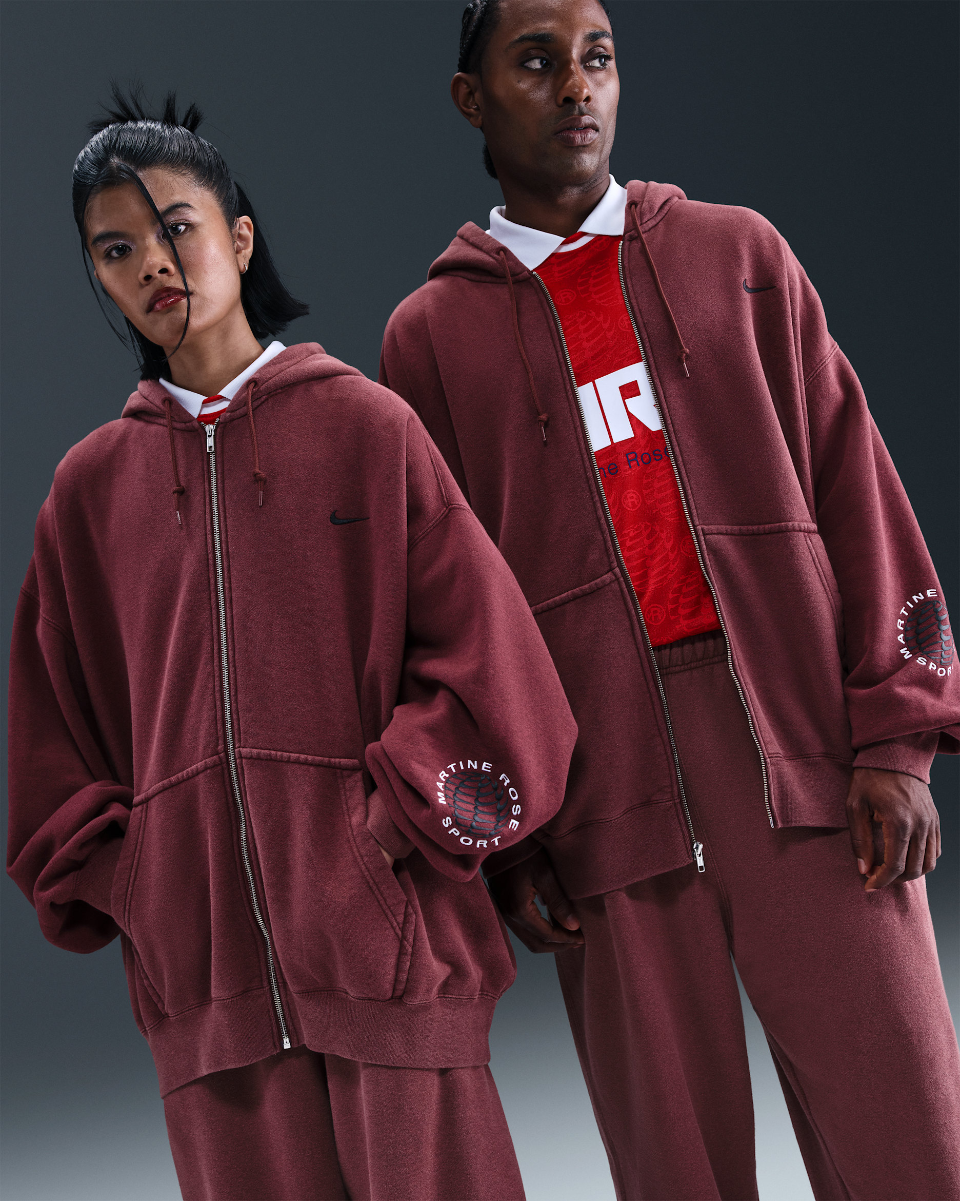 Nike x Martine Rose Men's Full-Zip Hoodie - Team Crimson/Heather/White