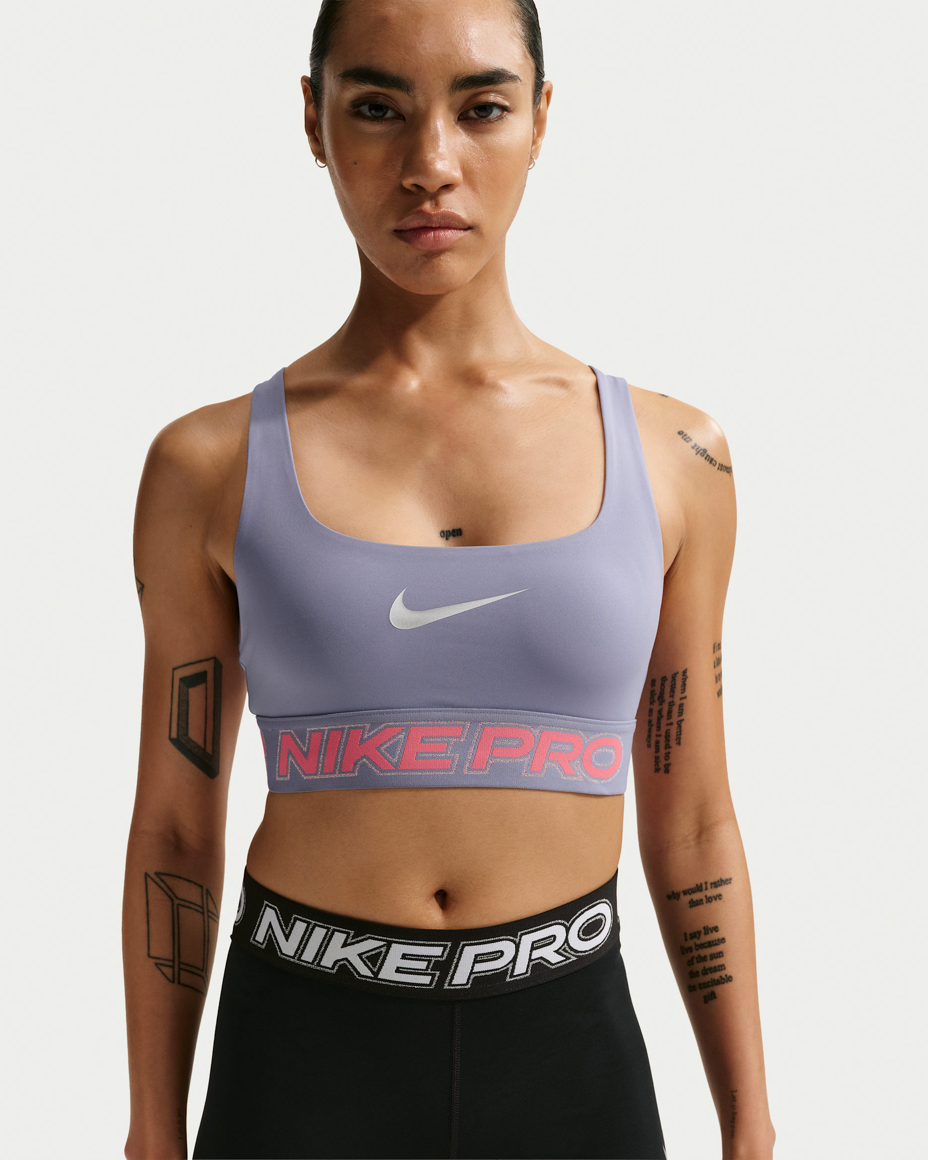Nike Pro Women's Light-Support Non-Padded Sports Bra - Iron Purple/Sea Coral/Metallic Silver