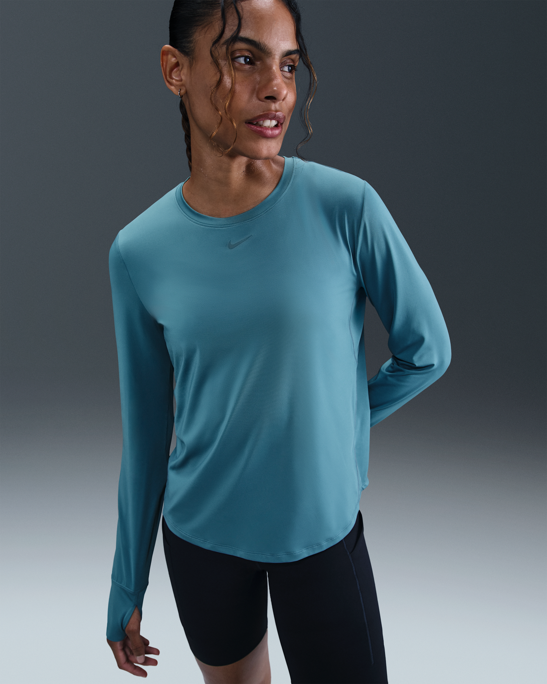 Nike One Classic Women's Dri-FIT Long-Sleeve Top - Smoky Blue/Black