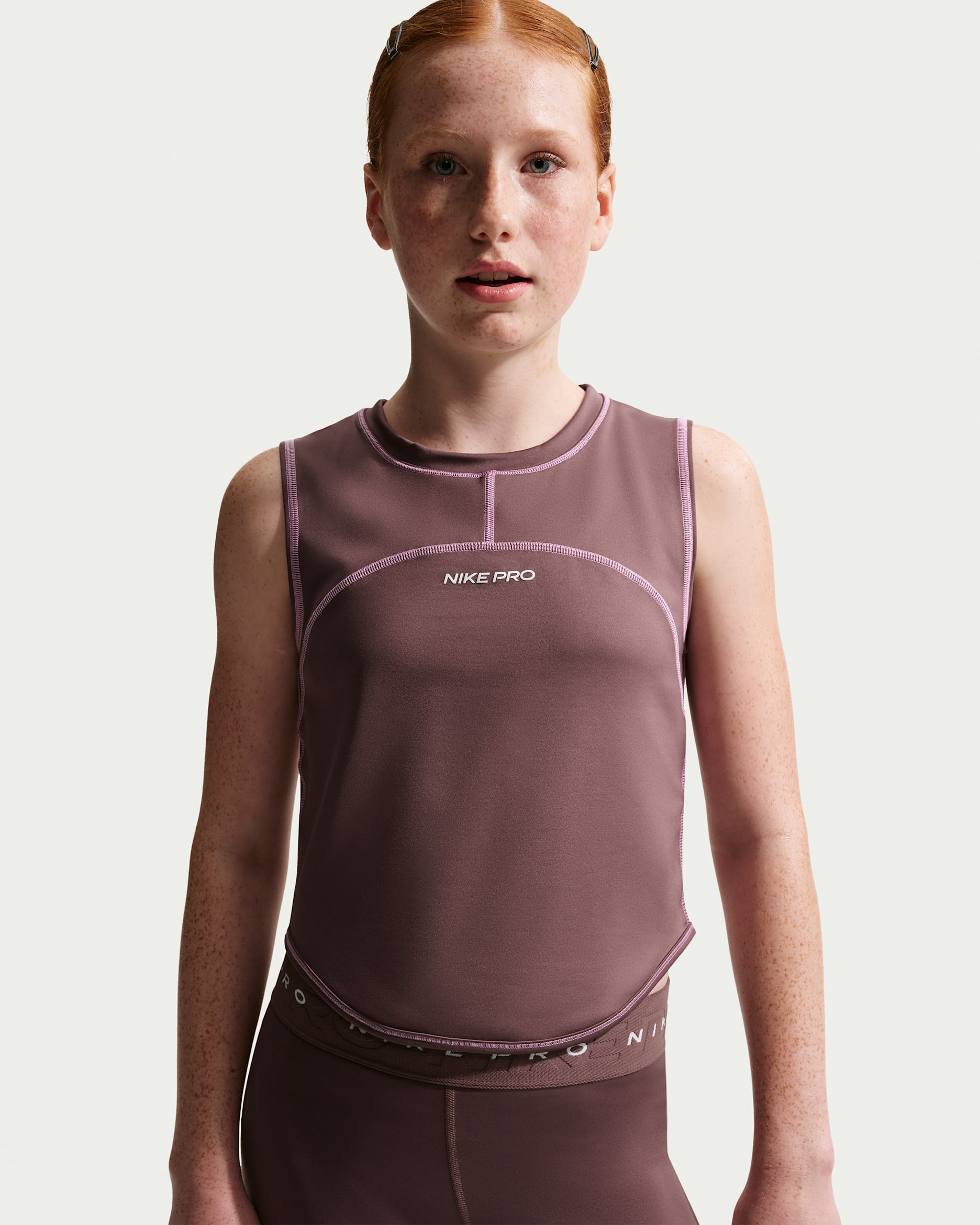 Maglia Nike Pro con Dri-FIT – Ragazzo/a - Tattoo/Light Magenta/Bianco