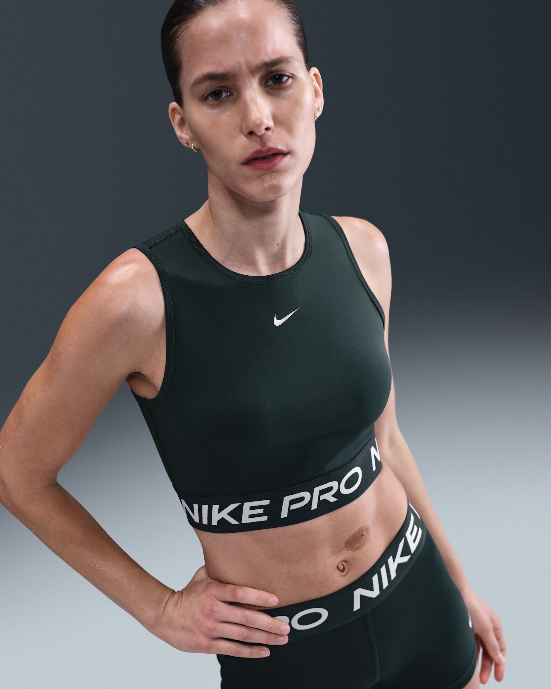 Nike Pro Women's Dri-FIT Cropped Tank Top - Seaweed/White