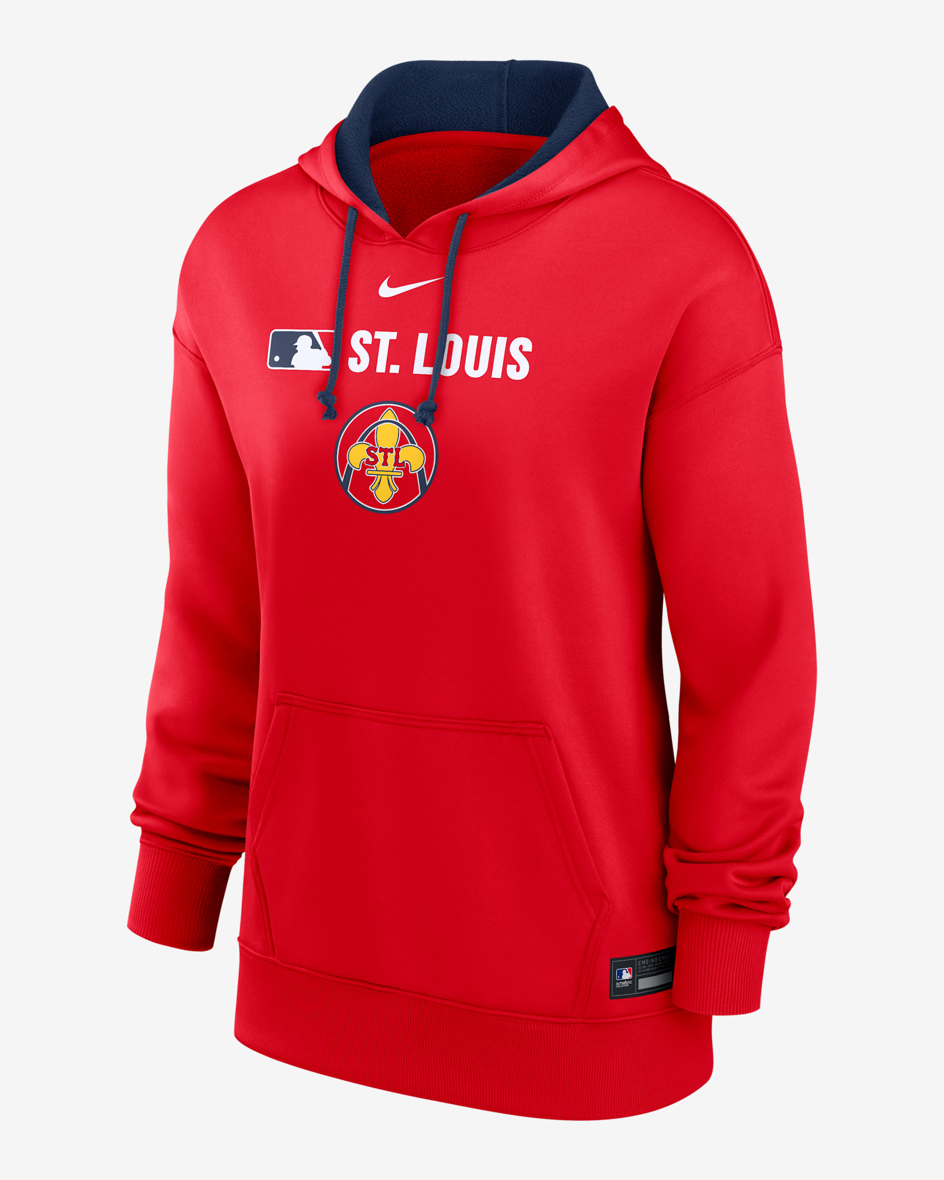 Sudadera con gorro sin cierre Nike Therma de la MLB para mujer St. Louis Cardinals Authentic Collection City Connect - Rojo
