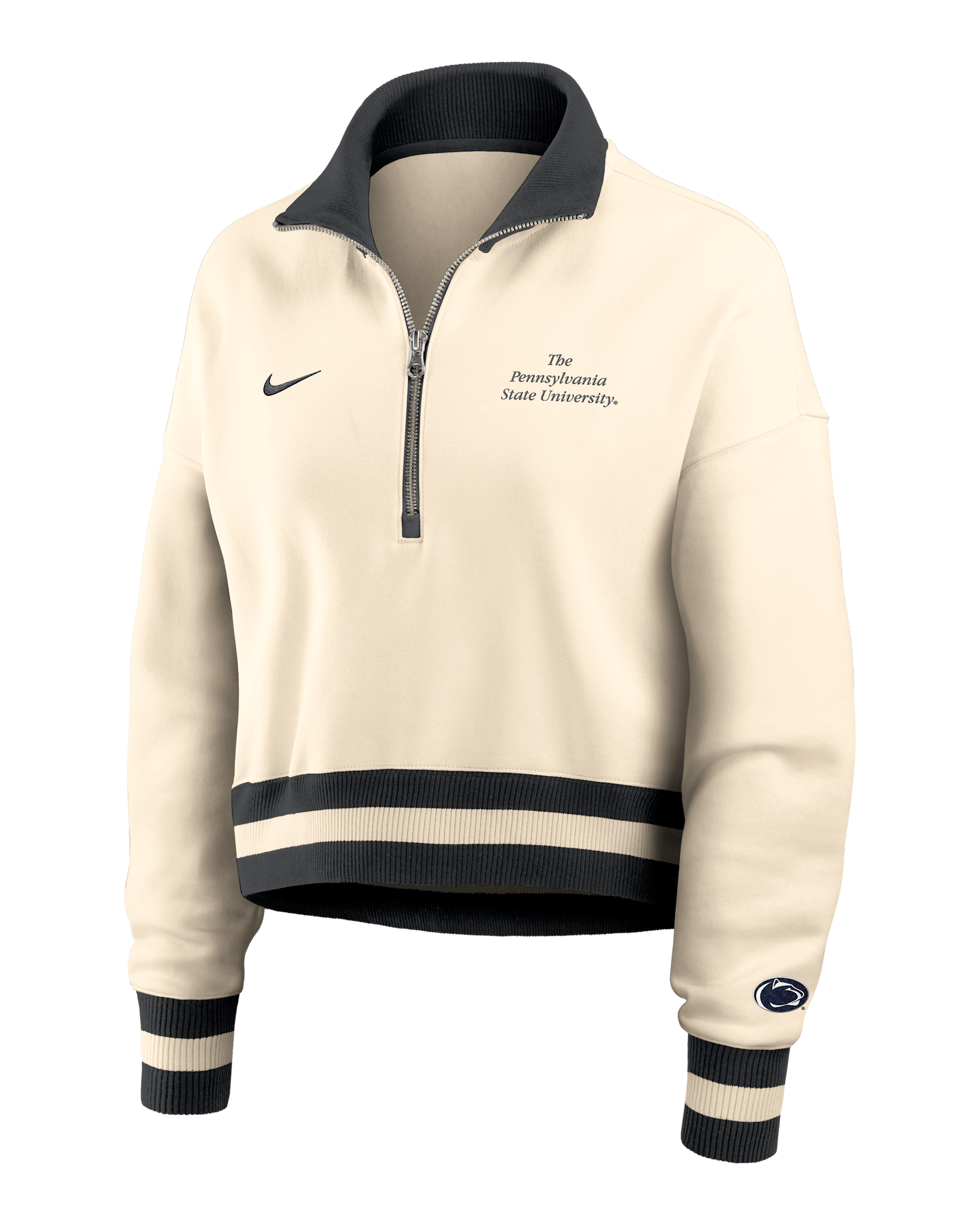 Penn State Legacy Women's Nike College Cropped 1/4-Zip Crew - Tan/Beige