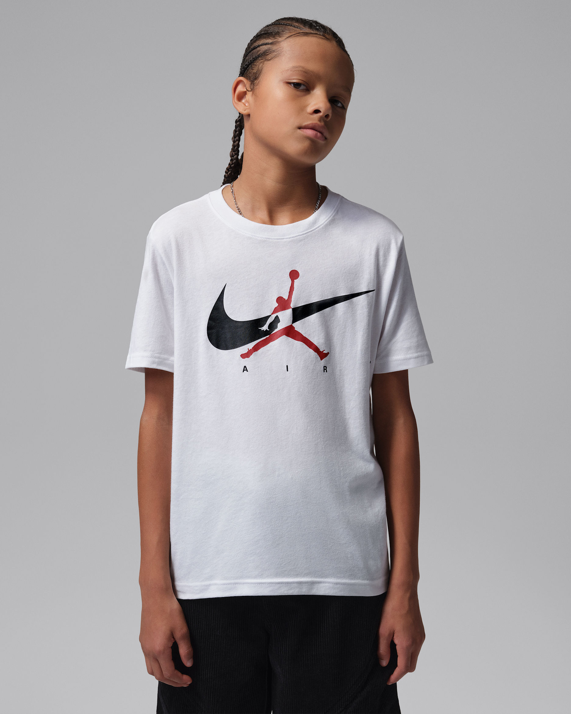 Playera Jumpman Swoosh Intersection para niños talla grande Jordan - Blanco