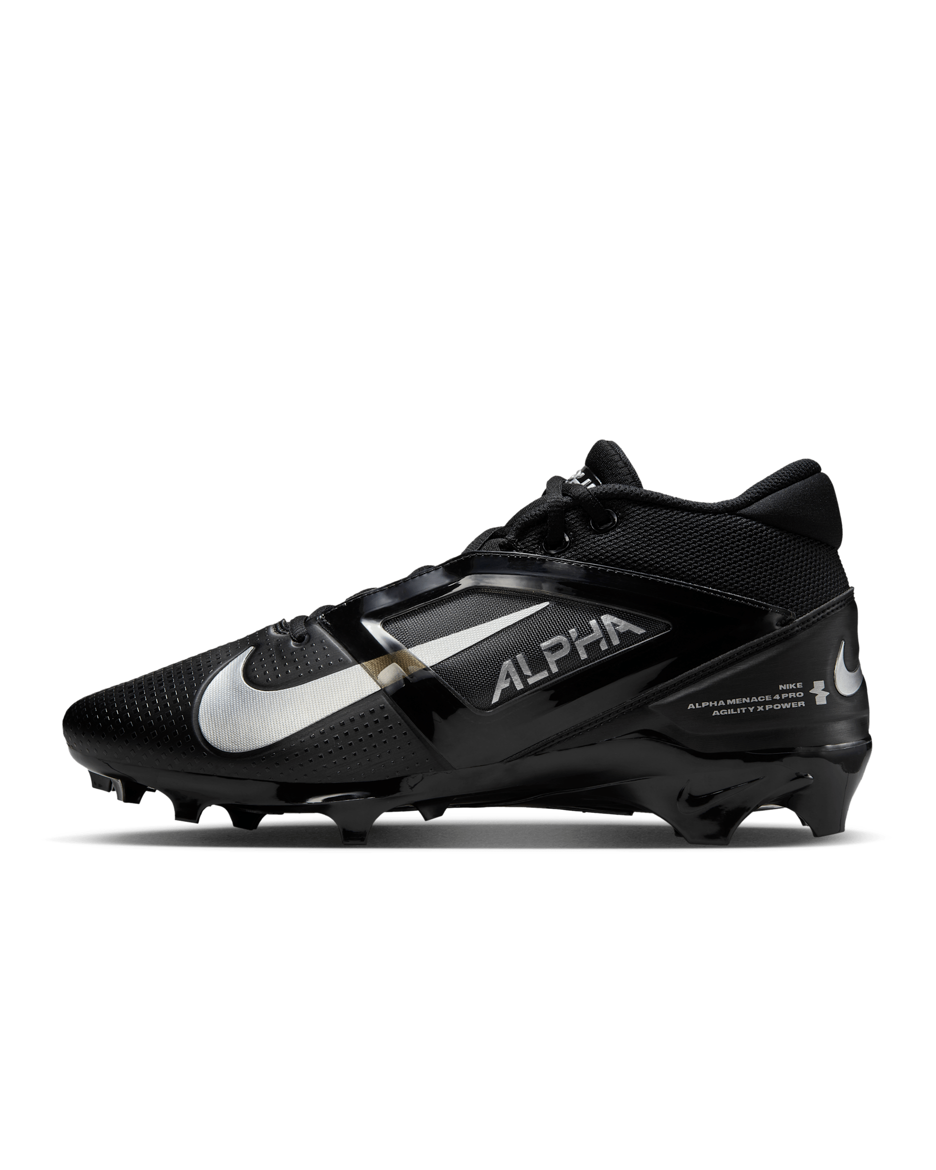 Nike Alpha Menace 4 Pro Football Cleats - Black/Metallic Silver