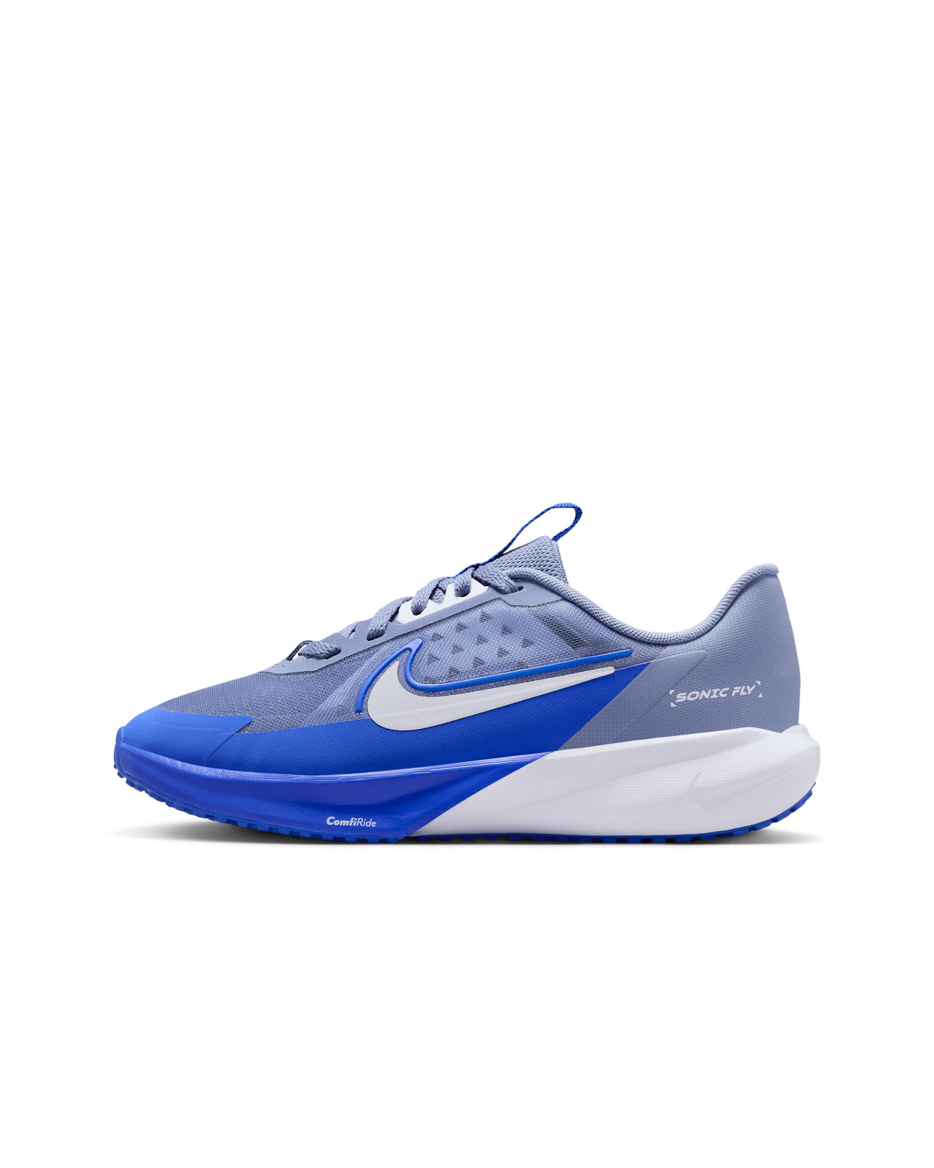 Tenis de correr para niños grandes Nike Sonic Fly - Índigo mundial/Azul carrera/Gris fútbol