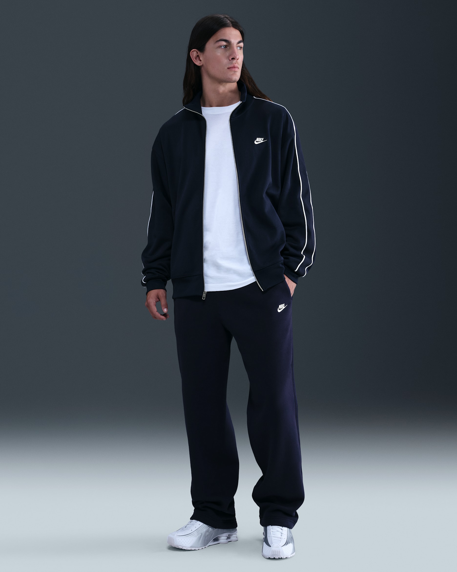 Pants de tejido Fleece con cordón elástico para hombre Nike Sportswear Club - Obsidiana/Obsidiana/Blanco