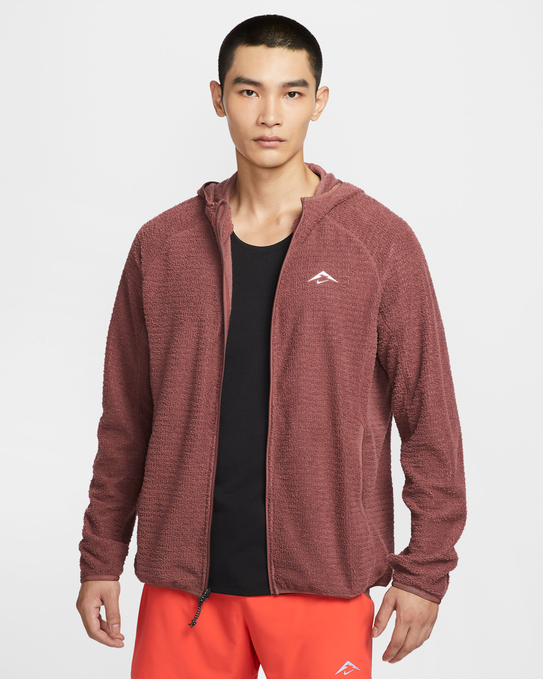 Nike Trail Men's Dri-FIT Fleece Running Jacket - Red Sepia/Summit White