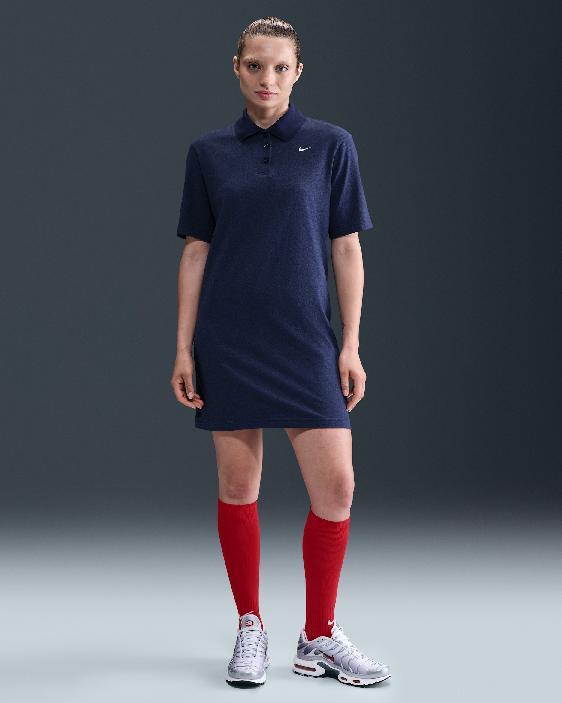 Nike Sportswear Essential Women's Short-Sleeve Polo Dress - Midnight Navy/Heather/Sail