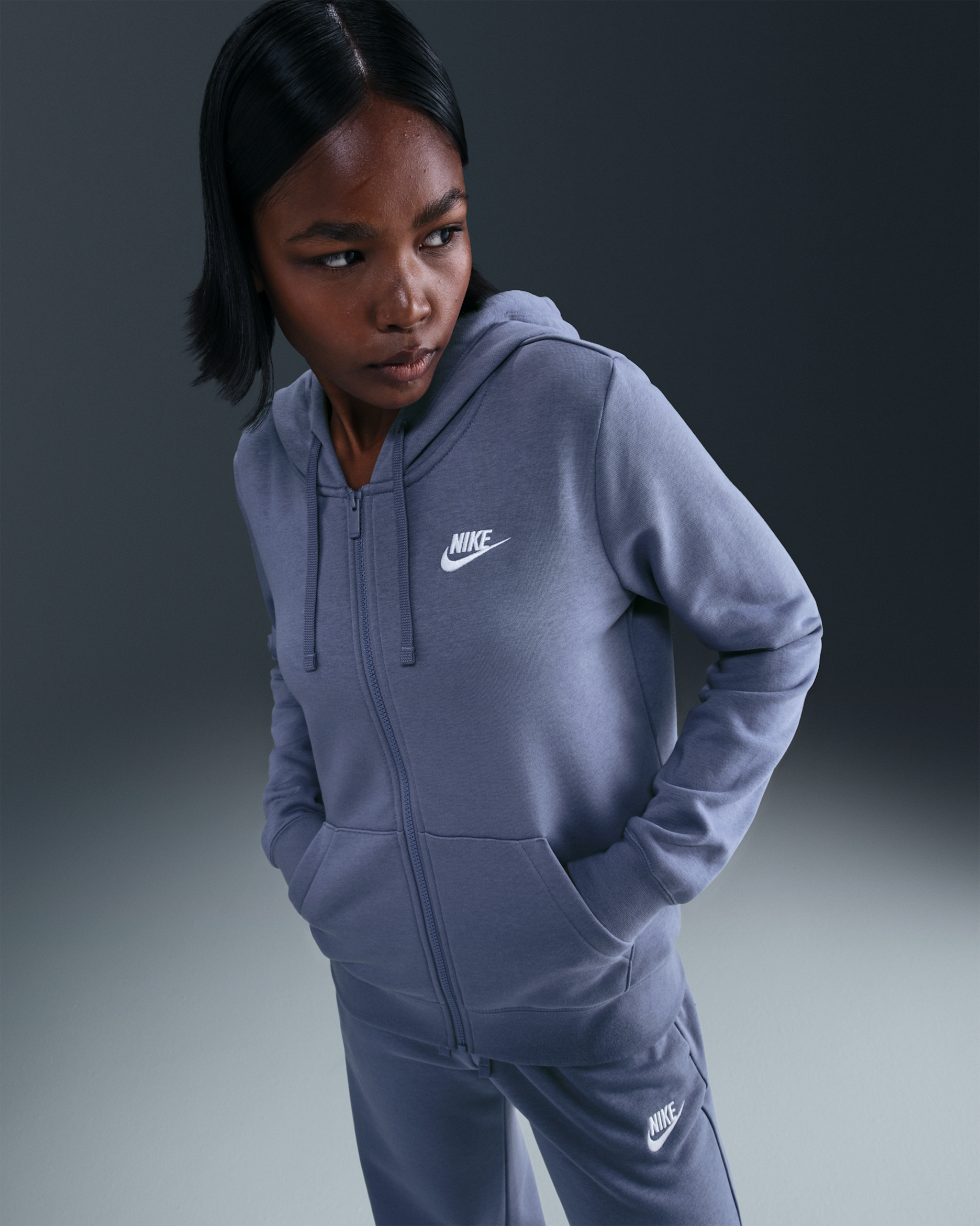 Nike Sportswear Club Fleece Women's Full-Zip Hoodie - World Indigo/White
