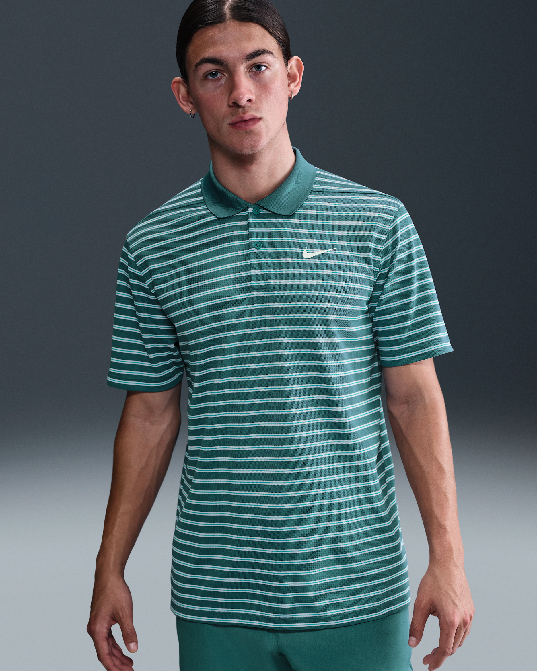 Nike Dri-FIT Victory Men's Striped Golf Polo - Mineral Teal/Dusty Cactus/White