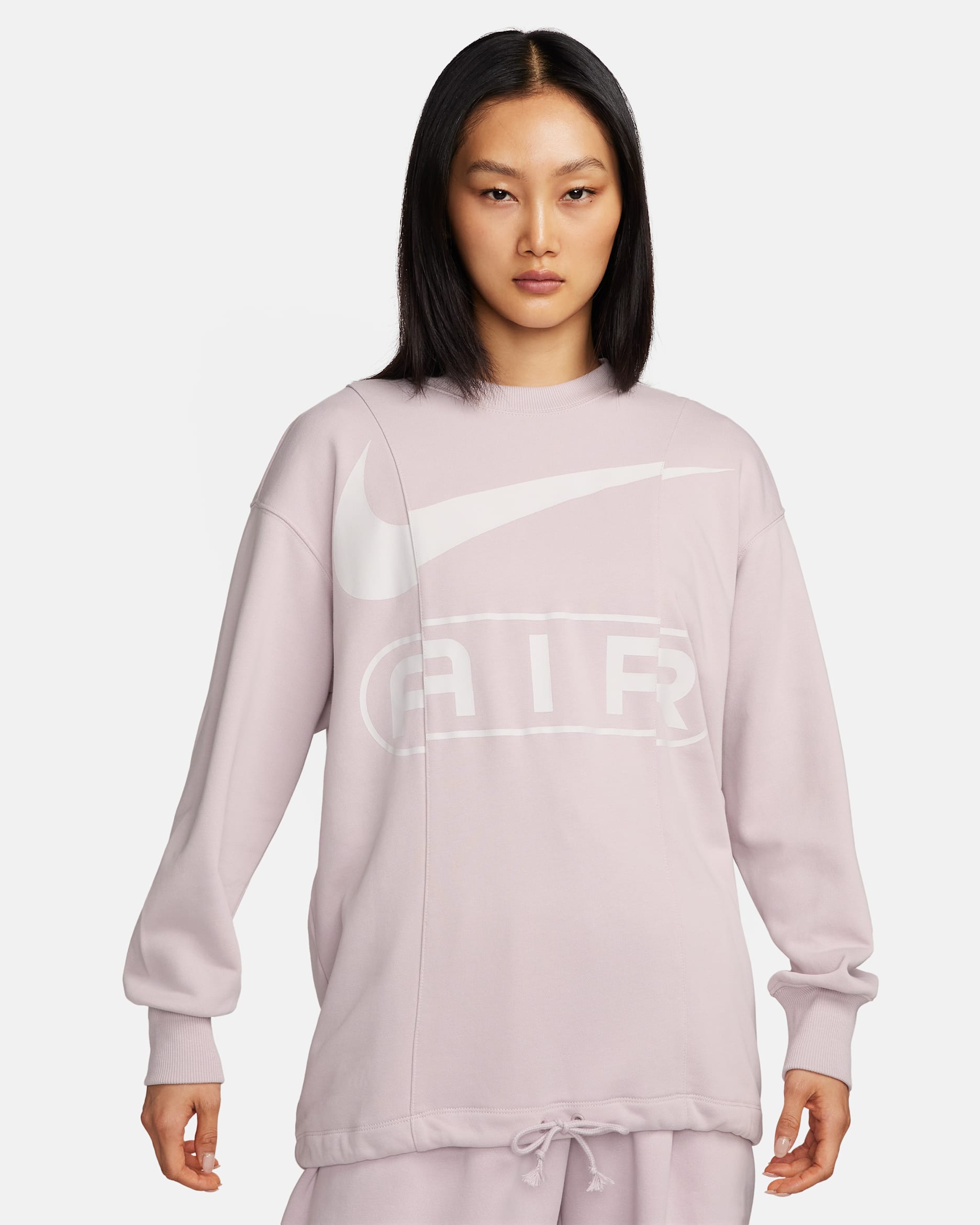 Nike Air 女款超寬版圓領法國毛圈布運動衫 - Platinum Violet/Phantom