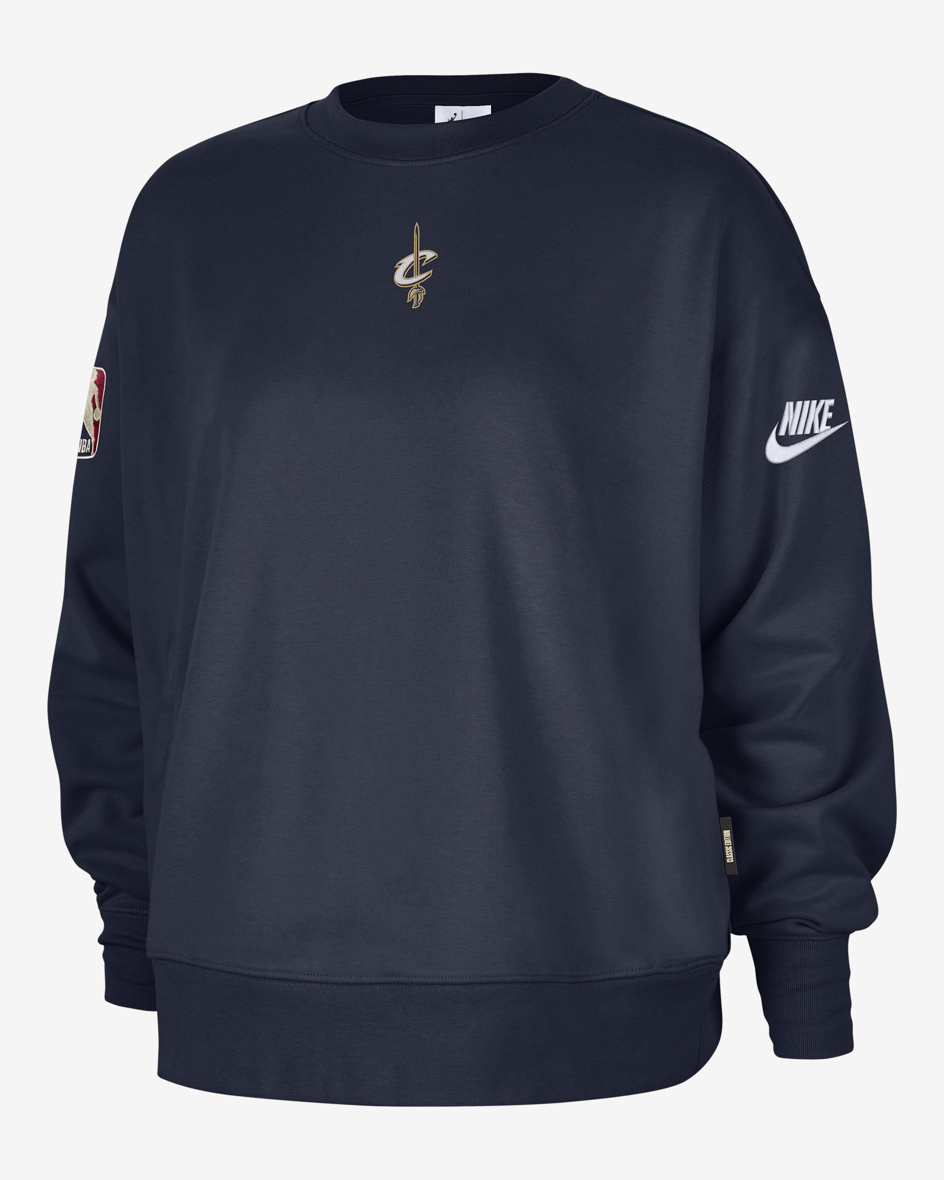 Sudadera de cuello redondo premium de tejido Fleece Nike de la NBA Phoenix para mujer Cleveland Cavaliers Hardwood Classics - Azul marino universitario