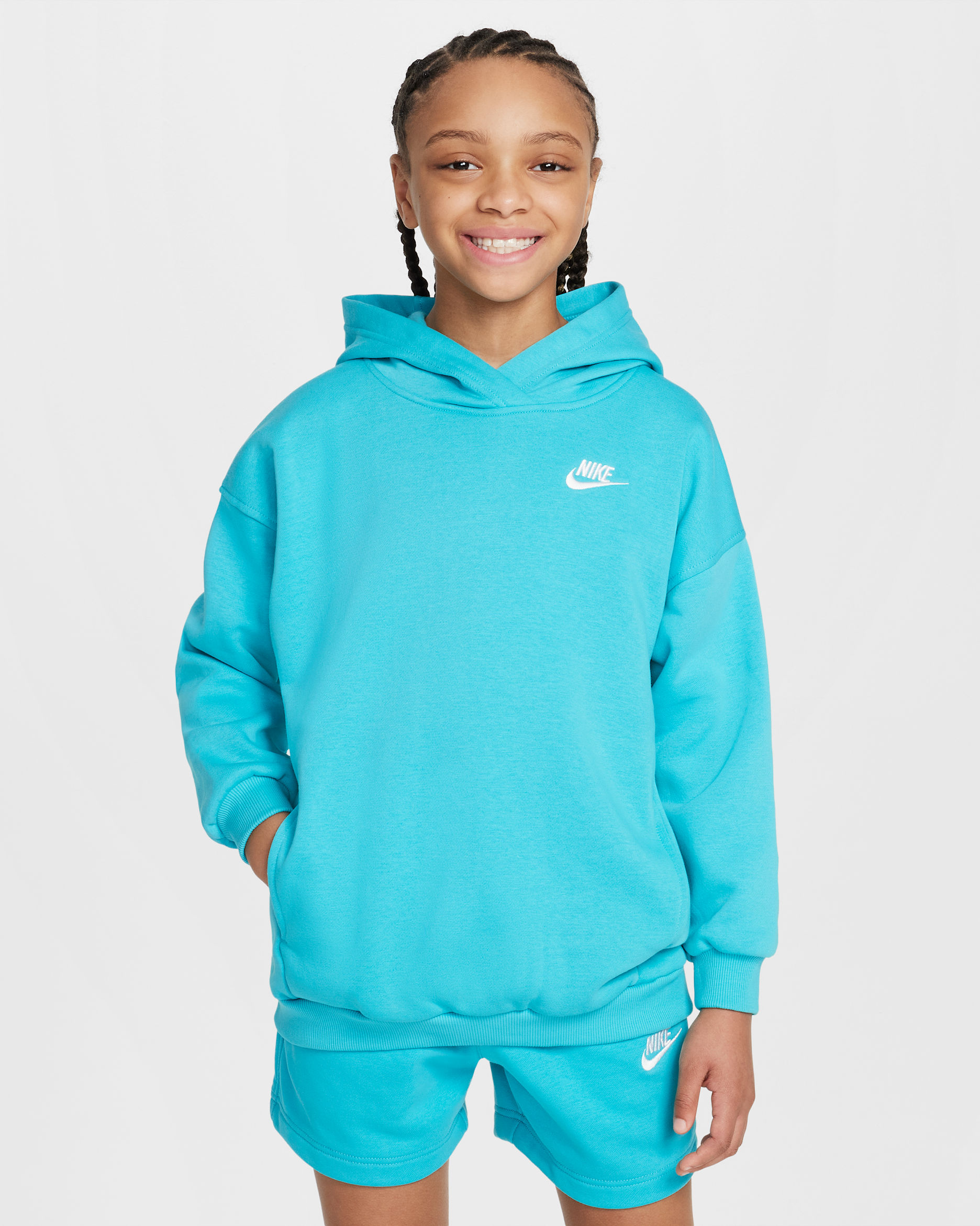 Nike Sportswear Club Fleece Big Kids' Oversized Pullover Hoodie - Dusty Cactus/White
